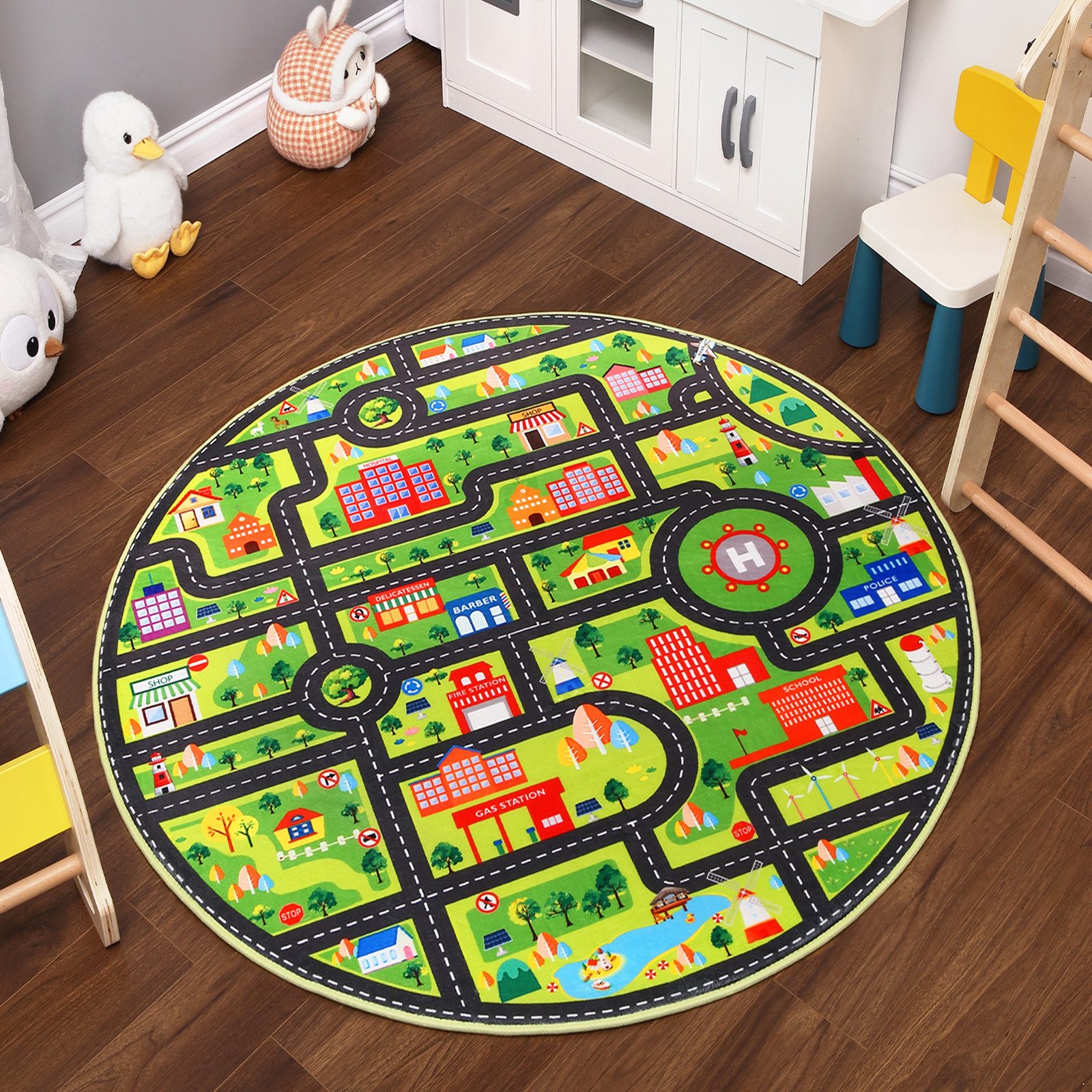GarveeMore Kinderteppich Spielmatte Teppich, Designteppich, Lernteppich für Spielzeugautos, Rechteckigen,Runden, Für Kinderzimmer, Spielzimmer, Klassenzimmer oder Kindergarten