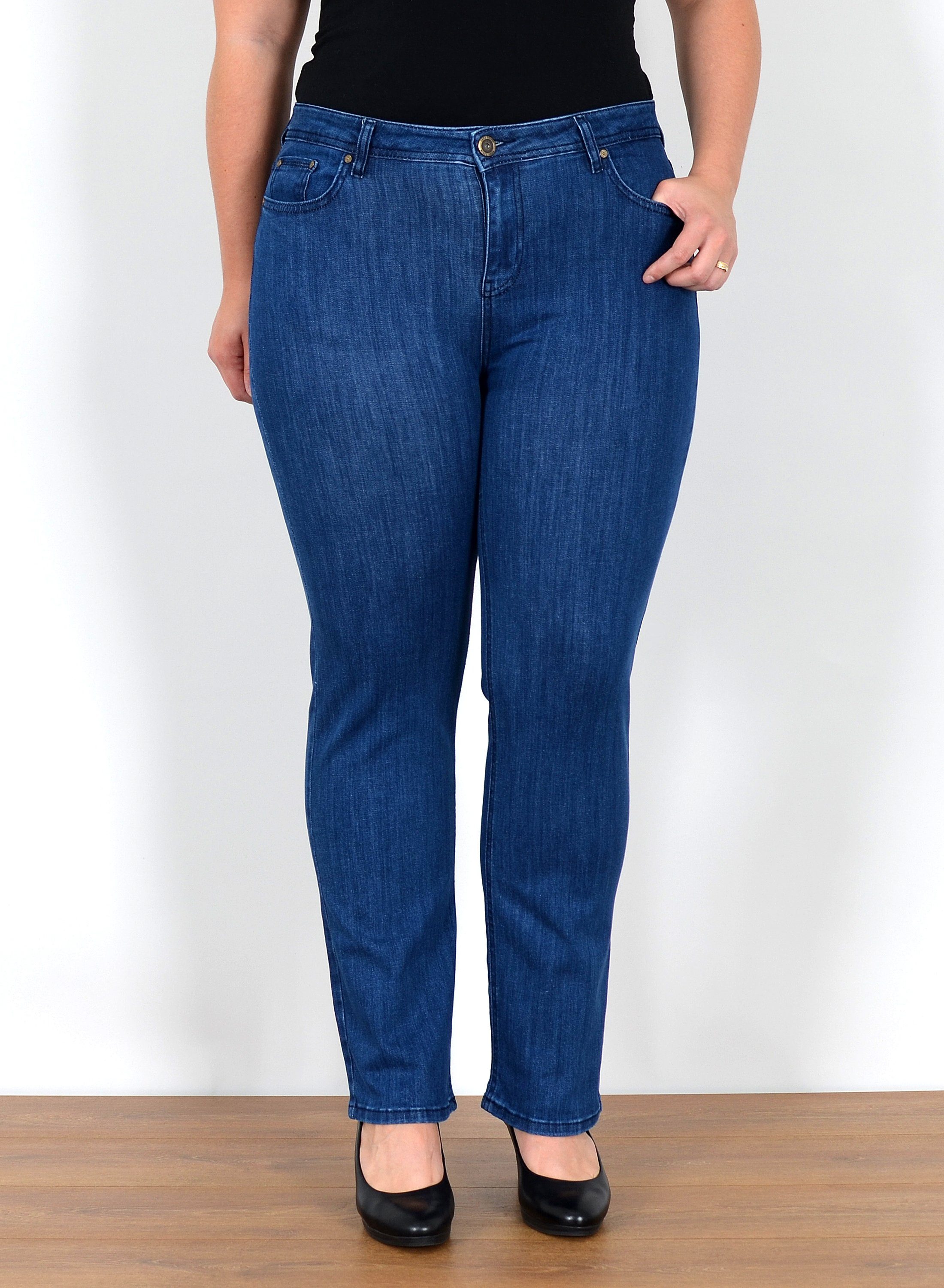 ESRA Straight-Jeans Gerade Schnitt Jeans Damen Hose High Rise bis Große Größe High Waist Straight Fit Jeans Gerade Jeanshose Damen bis Übergröße – Bild 3 von 5