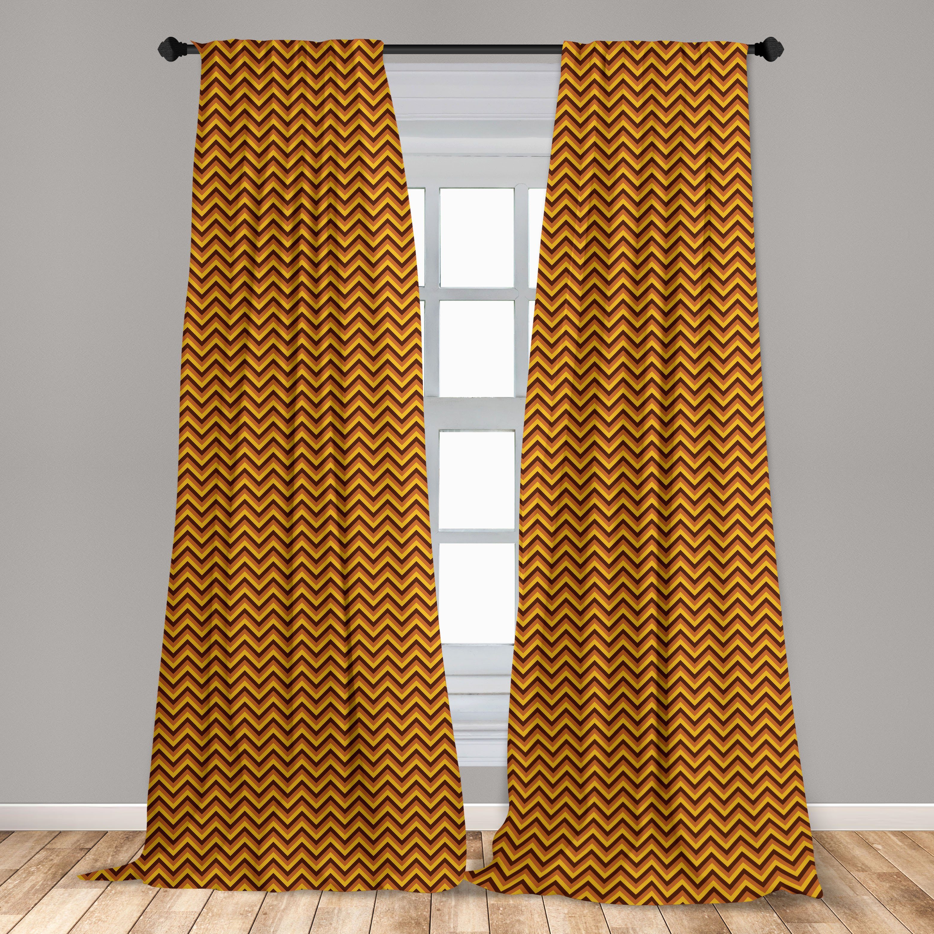 Gardine Vorhang für Wohnzimmer Klassische Chevron Abakuhaus, Schlafzimmer Yellow Brown Dekor, Microfaser