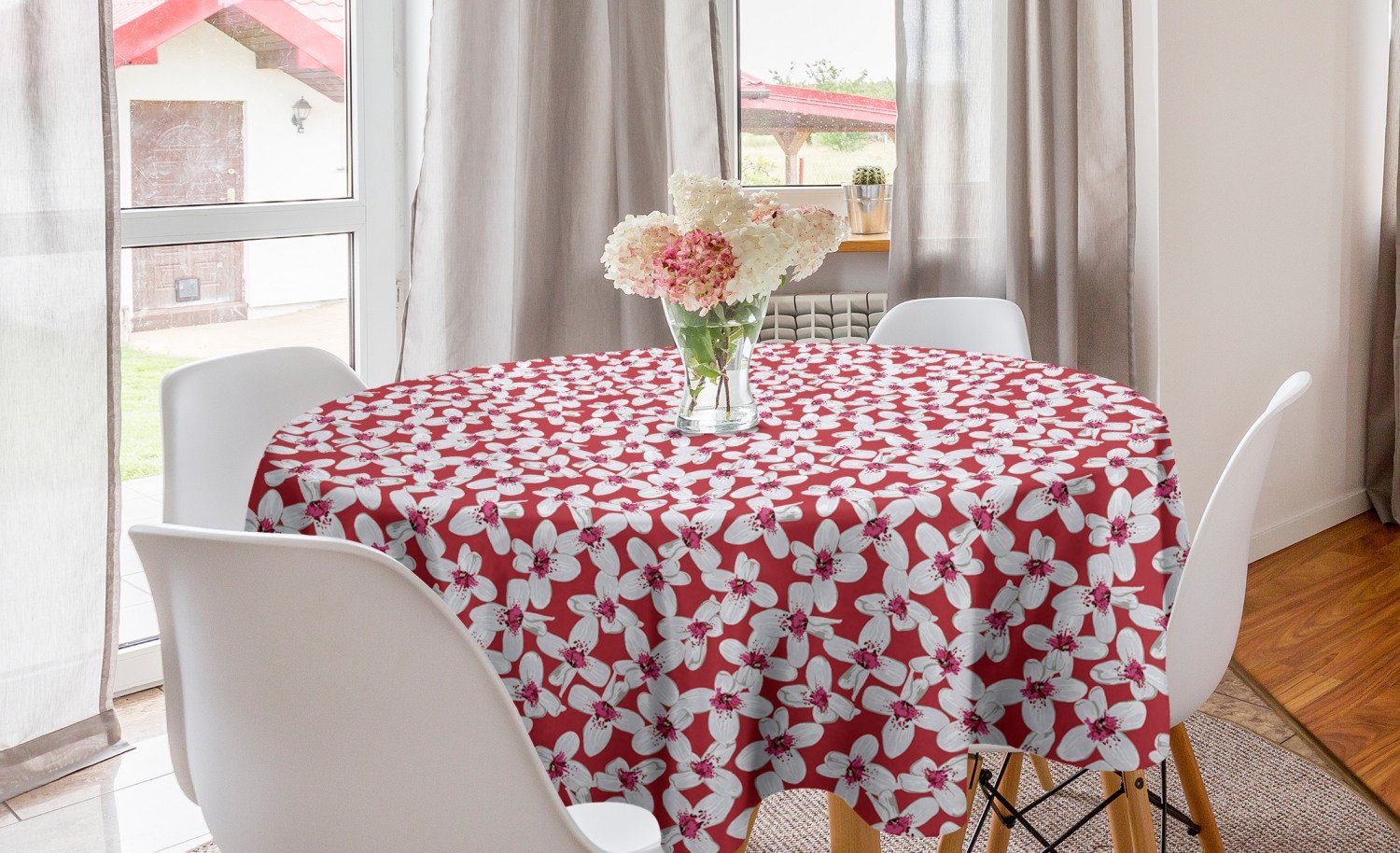 Abakuhaus Tischdecke Kreis Tischdecke Abdeckung für Esszimmer Küche Dekoration, Blumen Blühende Blumen-Muster