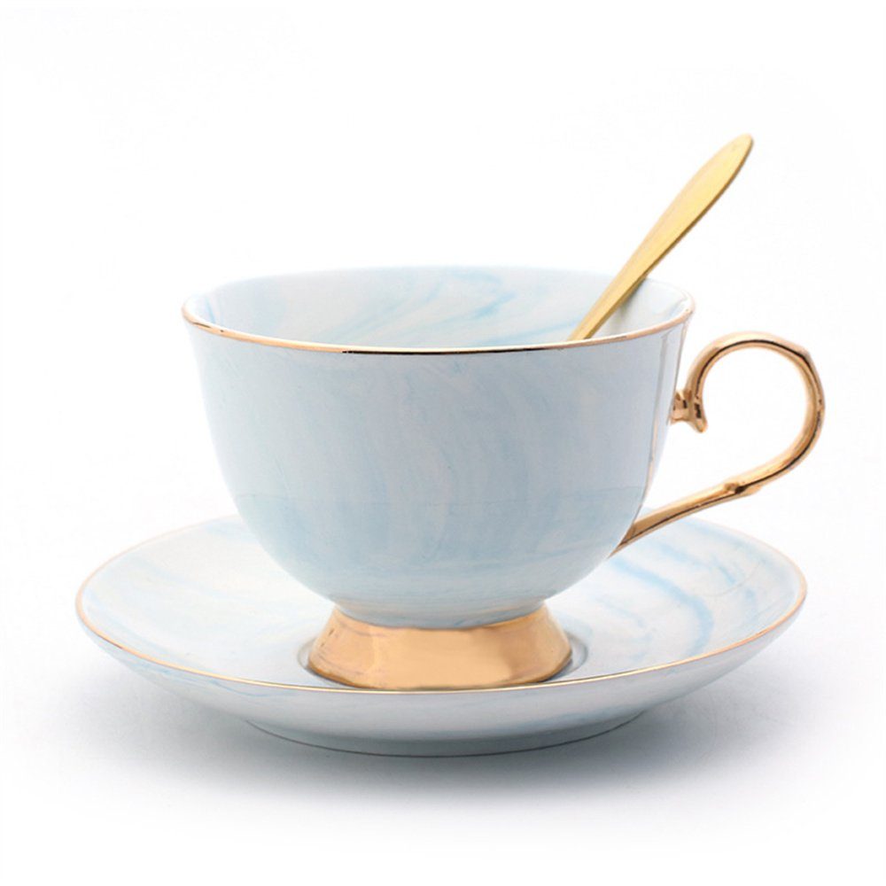 Set und Elegantes Untertassen Teetasse blau (1-tlg), Ceramic Keramik-Kaffeebecher-Geschenkset, mit Teetasse Kaffeeservice Löffel, Dekorative Set