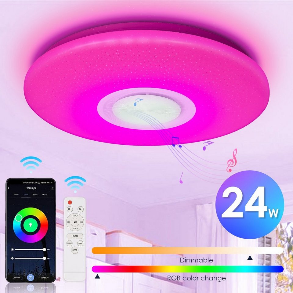 Bettizia Deckenleuchte 36W LED Deckenleuchte Sternenhimmel Dimmbar RGB  Bluetooth Musik Modern