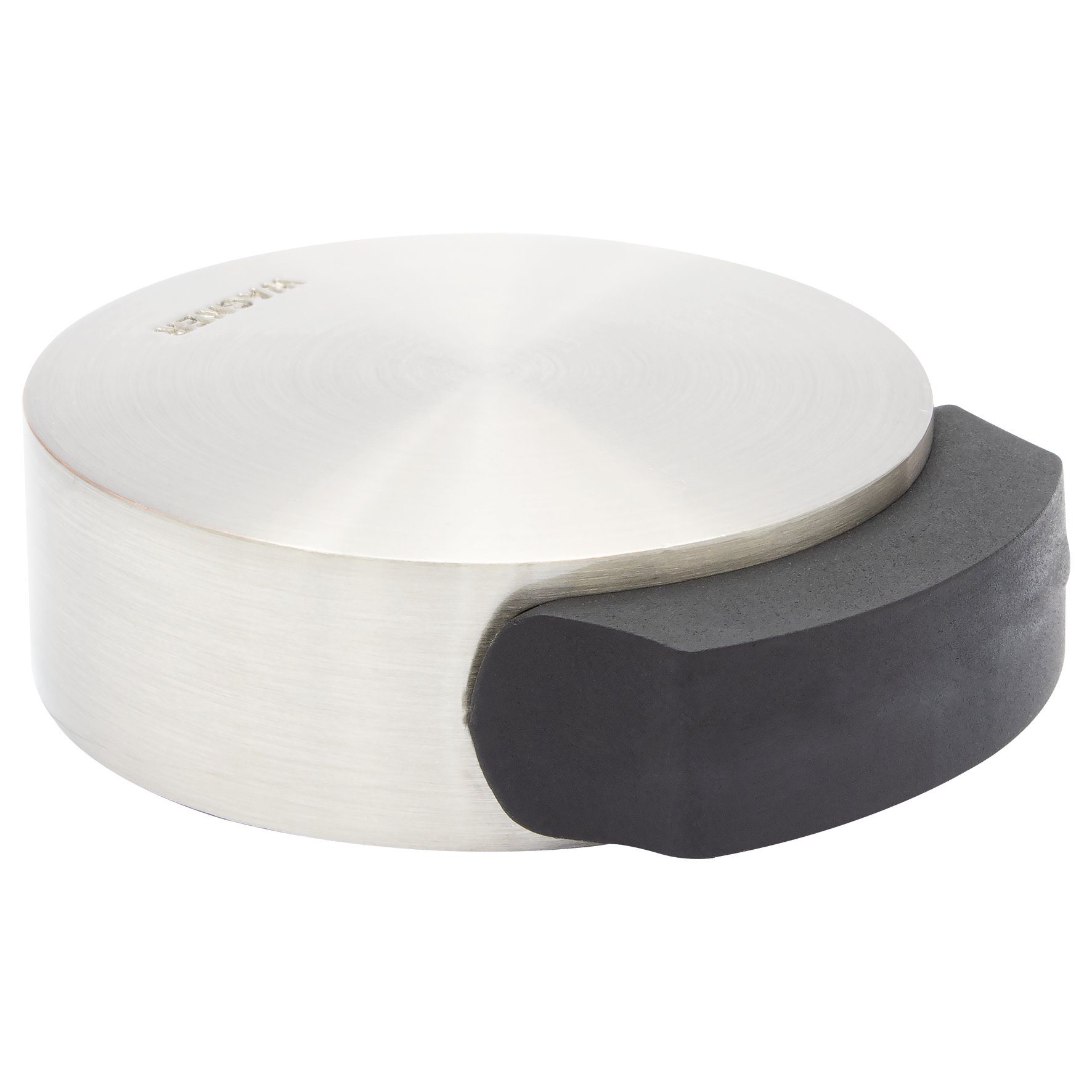 Bodentürstopper SCREW OR GLUE / Schrauben oder Kleben - Durchmesser Ø 50 x 55 x 17 mm, Metall gebürstet, Edelstahloptik, thermoplastischer Kautschuk, Designpreis