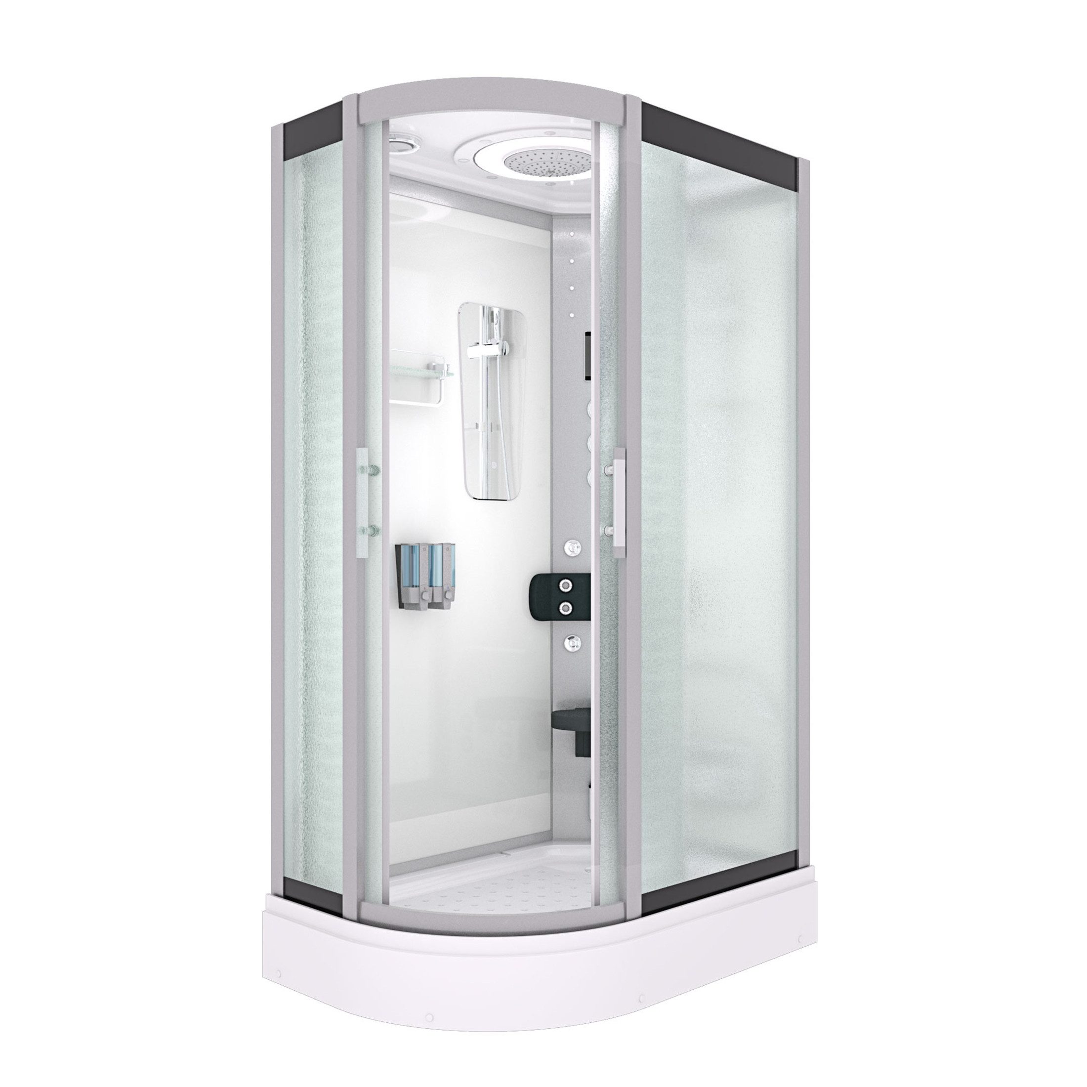 AcquaVapore Dampfdusche Dusche DampfduscheD60-70M3L-ALL Weiß 120x80, Sicherheitsglas ESG, Höhenverstellbar, Mit Bauanleitung, Mit Beleuchtung, Mit Spiegel, Gehä