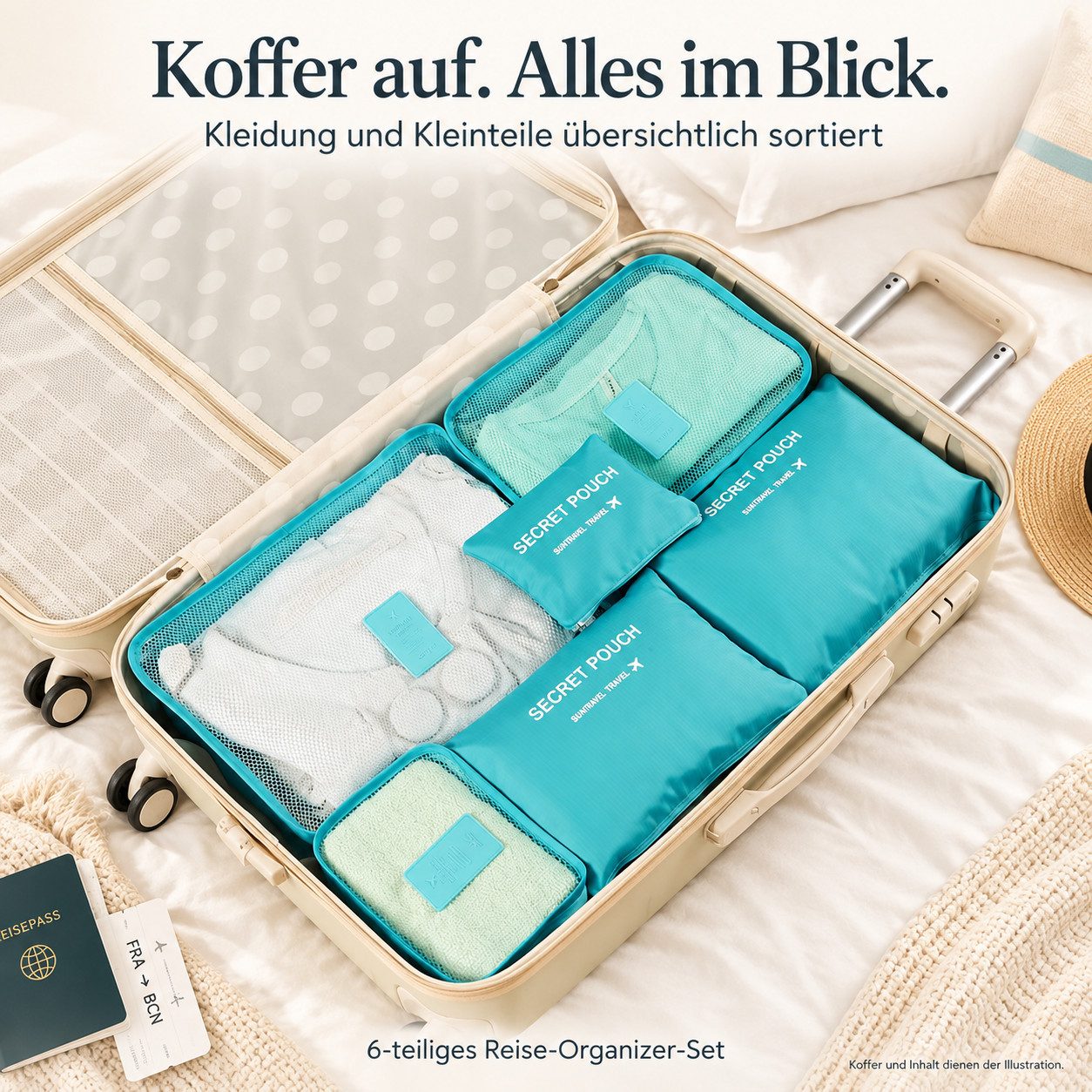 HS.SUPPLY Reisetasche 6er Set Reise-Organizer wasserdicht – Kleidung & Zubehör sortieren (6-teiliges Set), im praktischen Design, wasserdicht, große Kapazität – Bild 2 von 5
