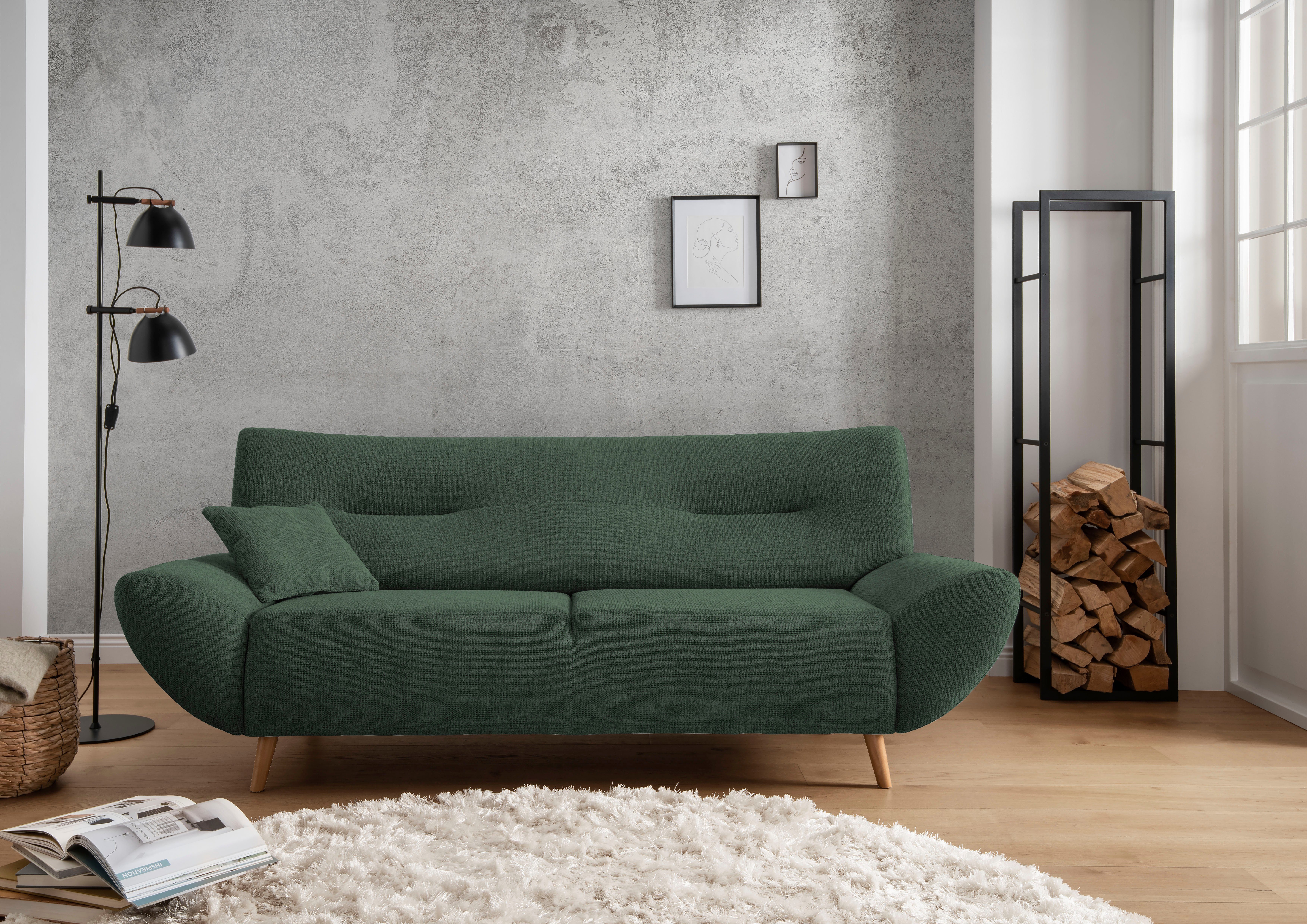 INOSIGN 3-Sitzer Drago, elegant und zeitlos, komfortabel, mit Holzfuß, frei im Raum stellbar, inkl. 1 Zierkissen