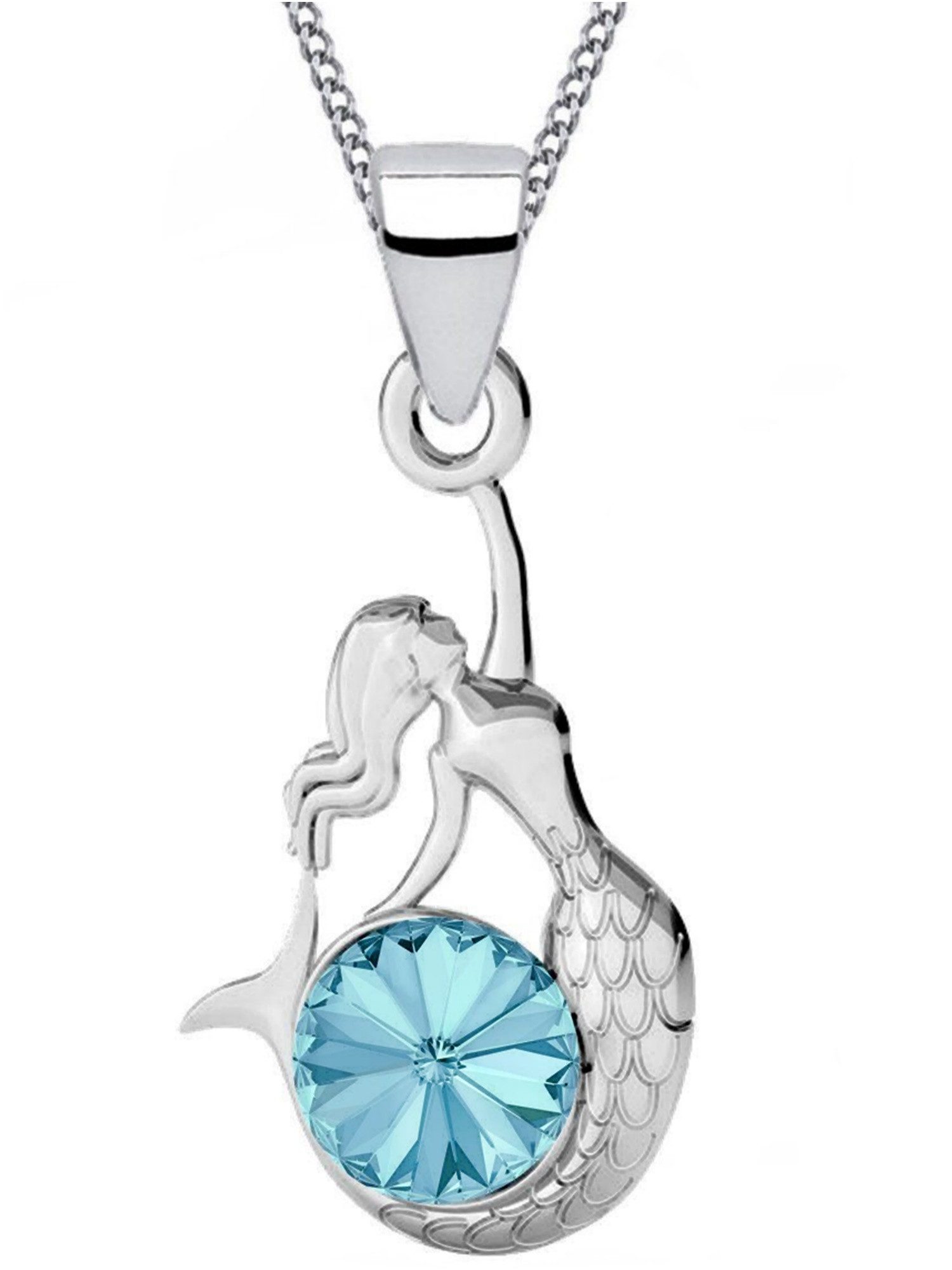 Goldene Hufeisen Kette mit Anhänger Meerjungfrau Mädchen Anhänger Kette 925 Silber mit Kristall (2-tlg, inkl. Etui)