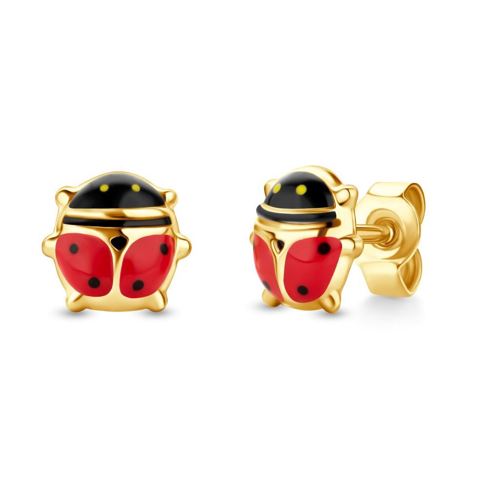 Miore Paar Ohrstecker MBC924E für Kinder aus 9K (375) Gelbgold - Marienkäfer 7 x 6,5 mm, - Made in Italy