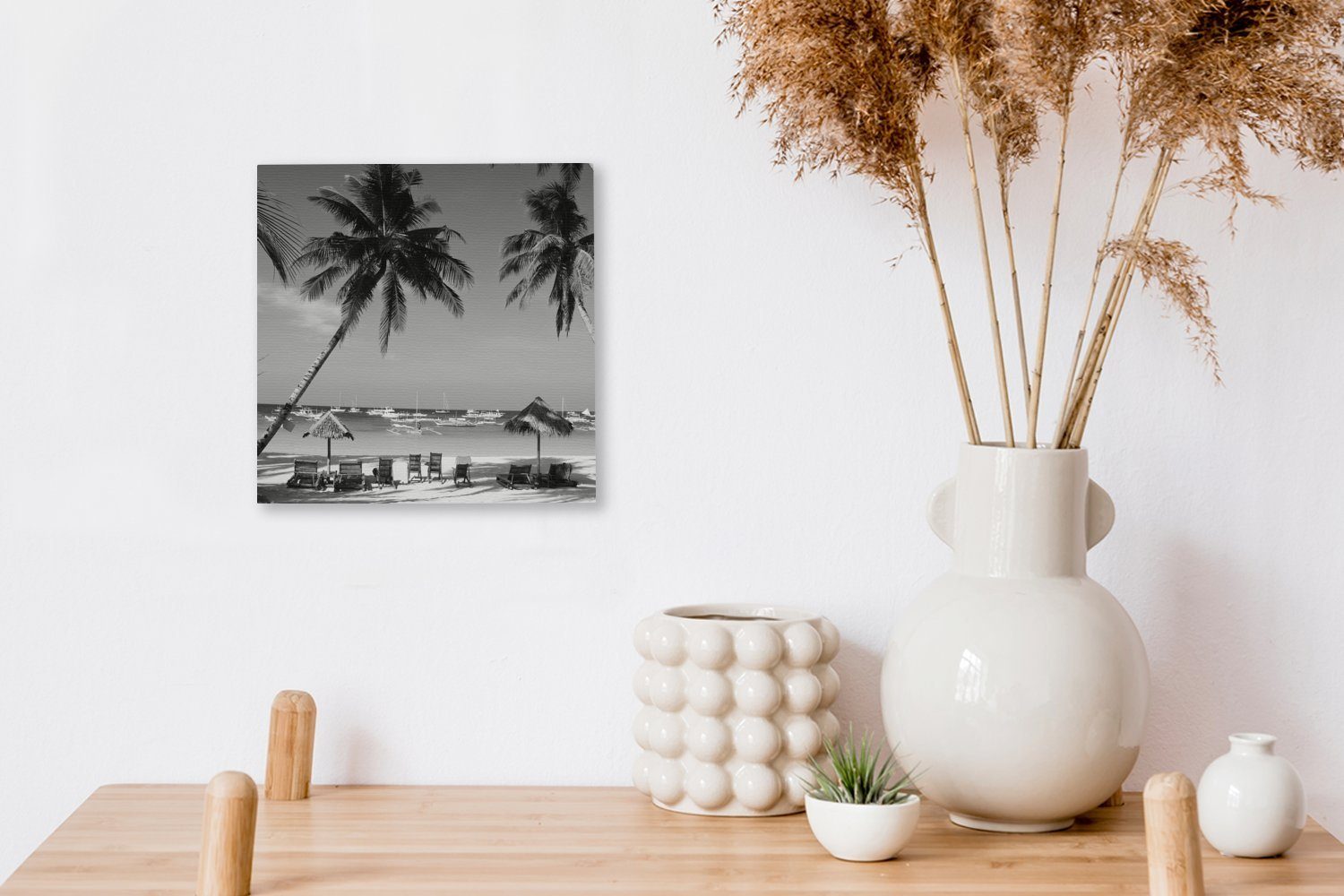 von am und Wohnzimmer Boracay und Strand - weiß, St), OneMillionCanvasses® Palmen (1 Schlafzimmer schwarz Liegestühle Leinwandbild Leinwand Bilder für