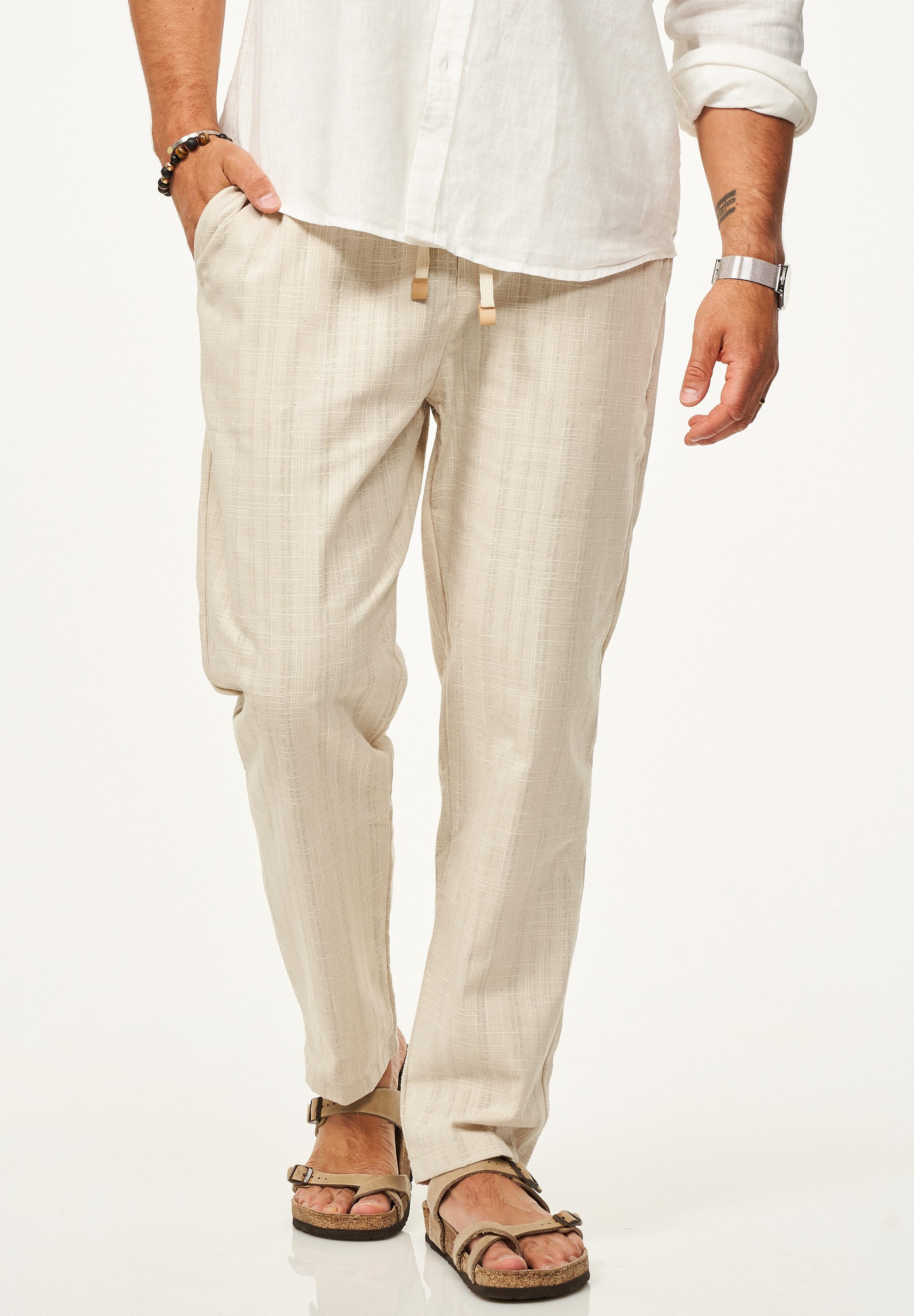 DAILY COTTON Leinenhose im Чиносы Stil mit Gummibund Herren luftige Stoffhose in dezentem Streifenmuster - Sommerhose