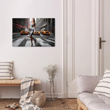 wandmotiv24 Leinwandbild Frau auf Zebrastreifen, Abstrakt (1 St), Wandbild, Wanddeko, Leinwandbilder in versch. Größen