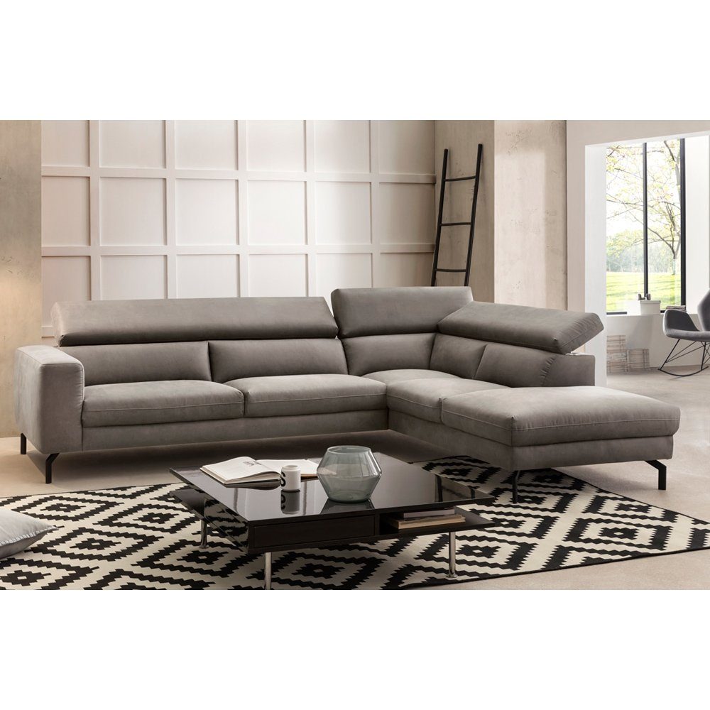 verstellbares Kopfteil, CASSINO-155, Vintageoptik schlamm Sofa L-Form, Lomadox