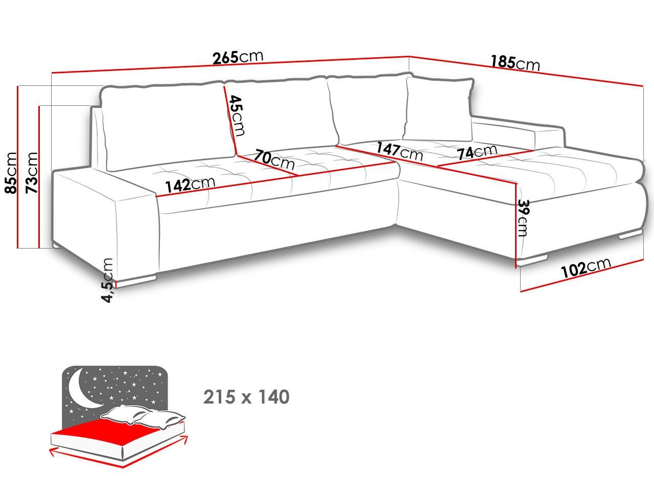 Orkan Polsterecke L-Form und Bettkasten, Ecksofa mit MIRJAN24 Universell Schlaffunktion Mini,