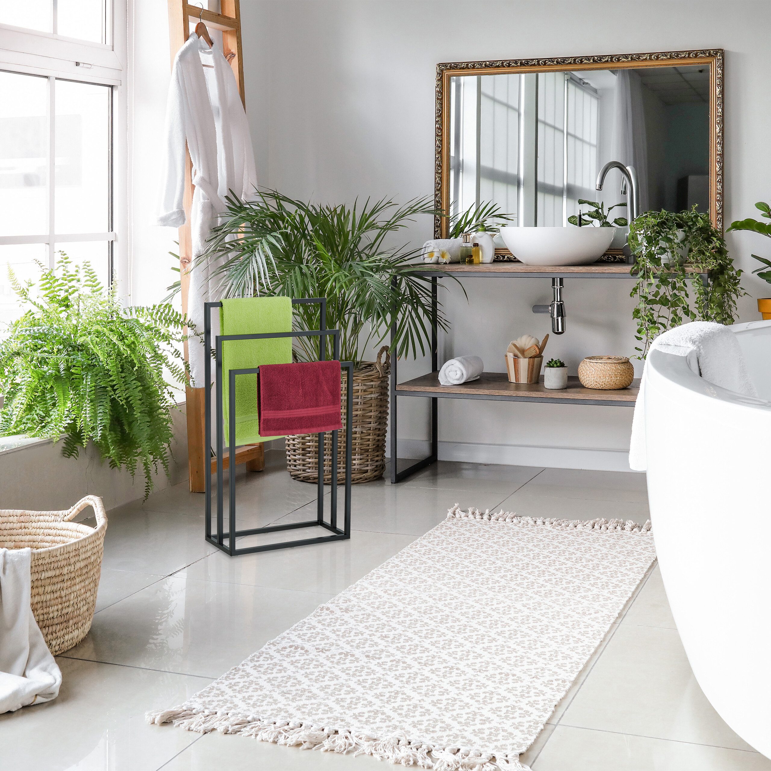 relaxdays Handtuchständer Schwarzer Handtuchständer 3 Stangen