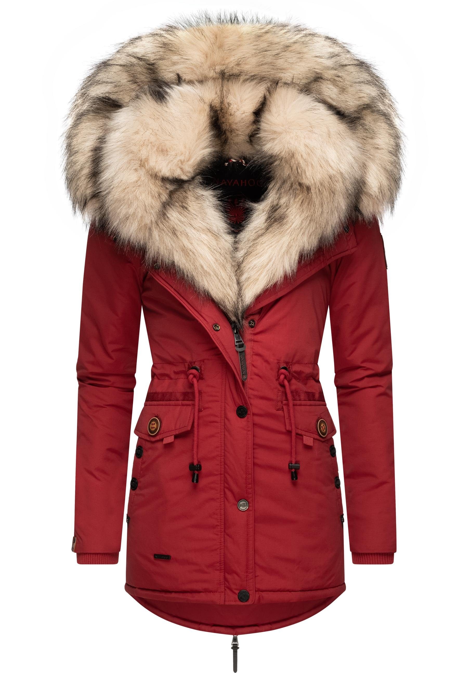 Navahoo Wintermantel Sweety abgefahrener Winterparka m. 2 Kunstpelz-Kapuzen blutrot