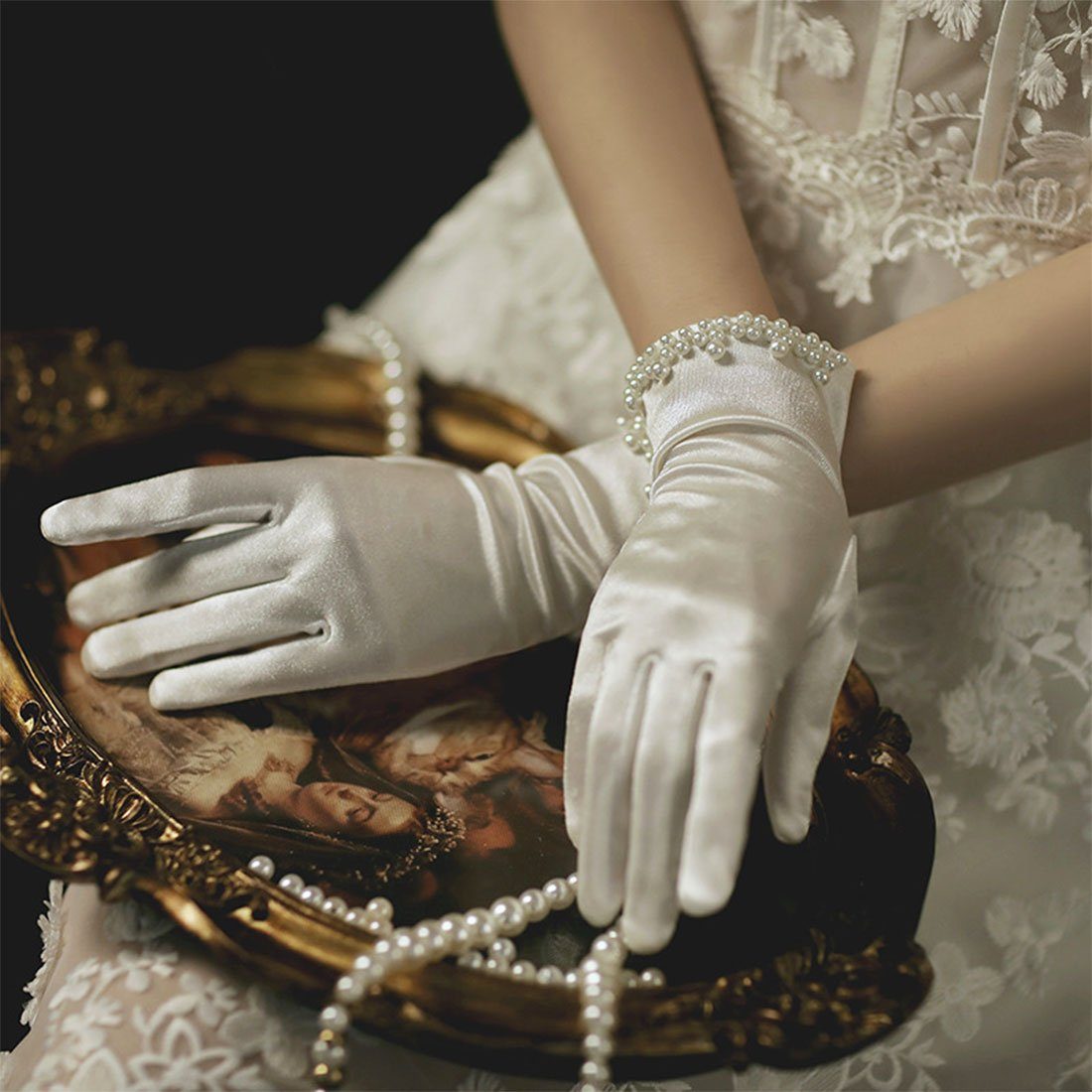 DÖRÖY Abendhandschuhe französische Perlenhandschuhe Handschuhe das modische für Brautkleid