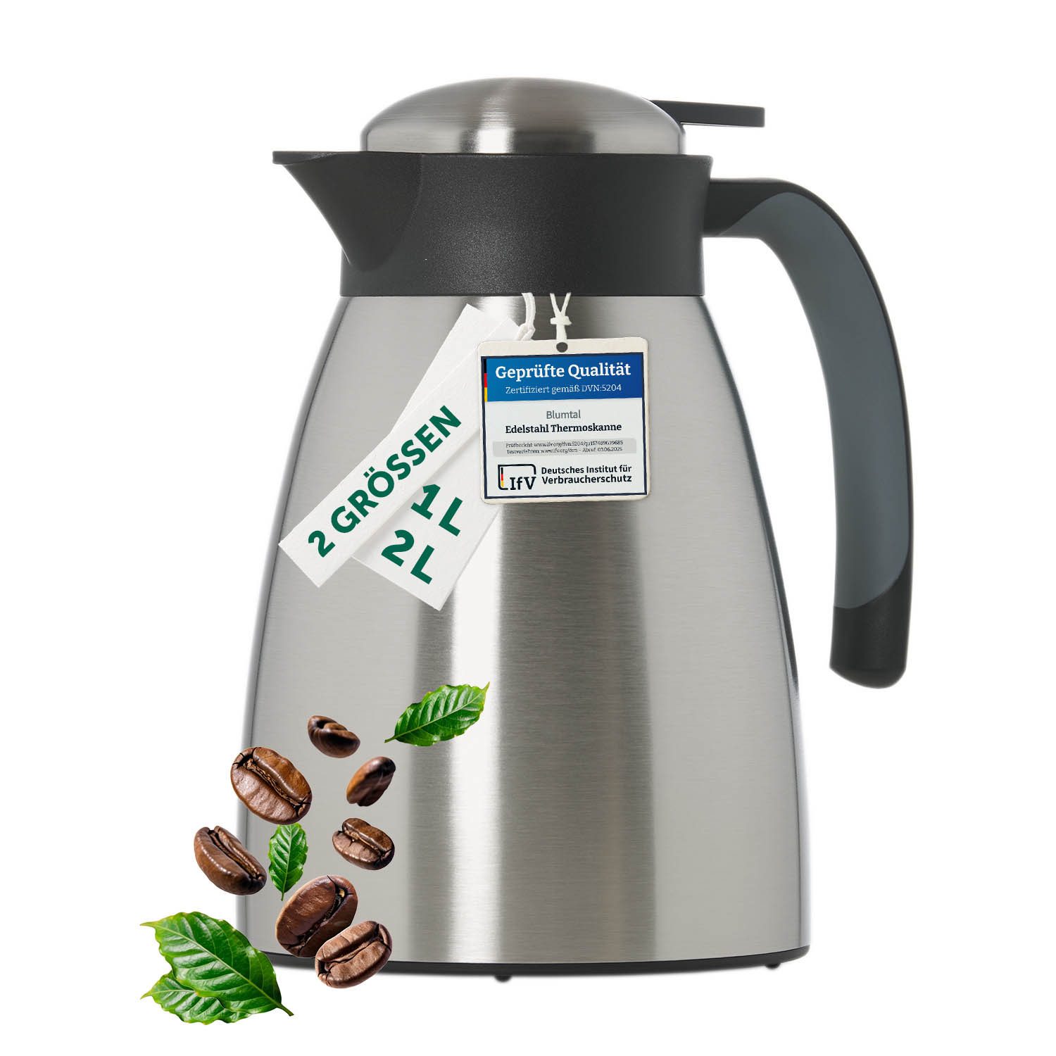 Blumtal Isolierkanne Thermoskanne Carla - 1L Bruch- und auslaufsicher, 1 l, Quick Tip Verschluss, BPA-frei, hält Getränke stundenlang warm & kalt