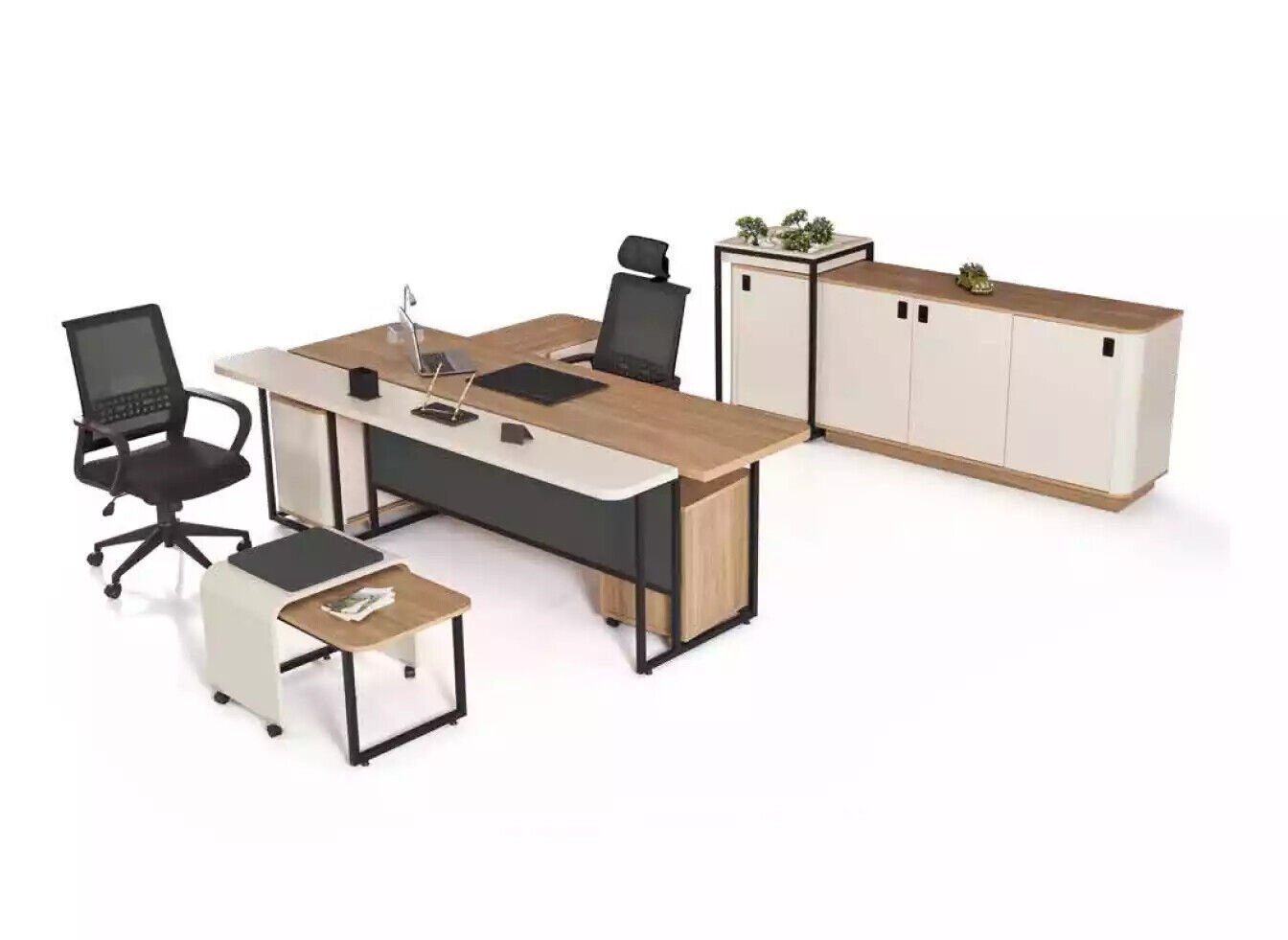 JVmoebel Eckschreibtisch Arbeitszimmer Schreibtisch Büroausstattung Büroschrank Luxus, Made In Europe Beige