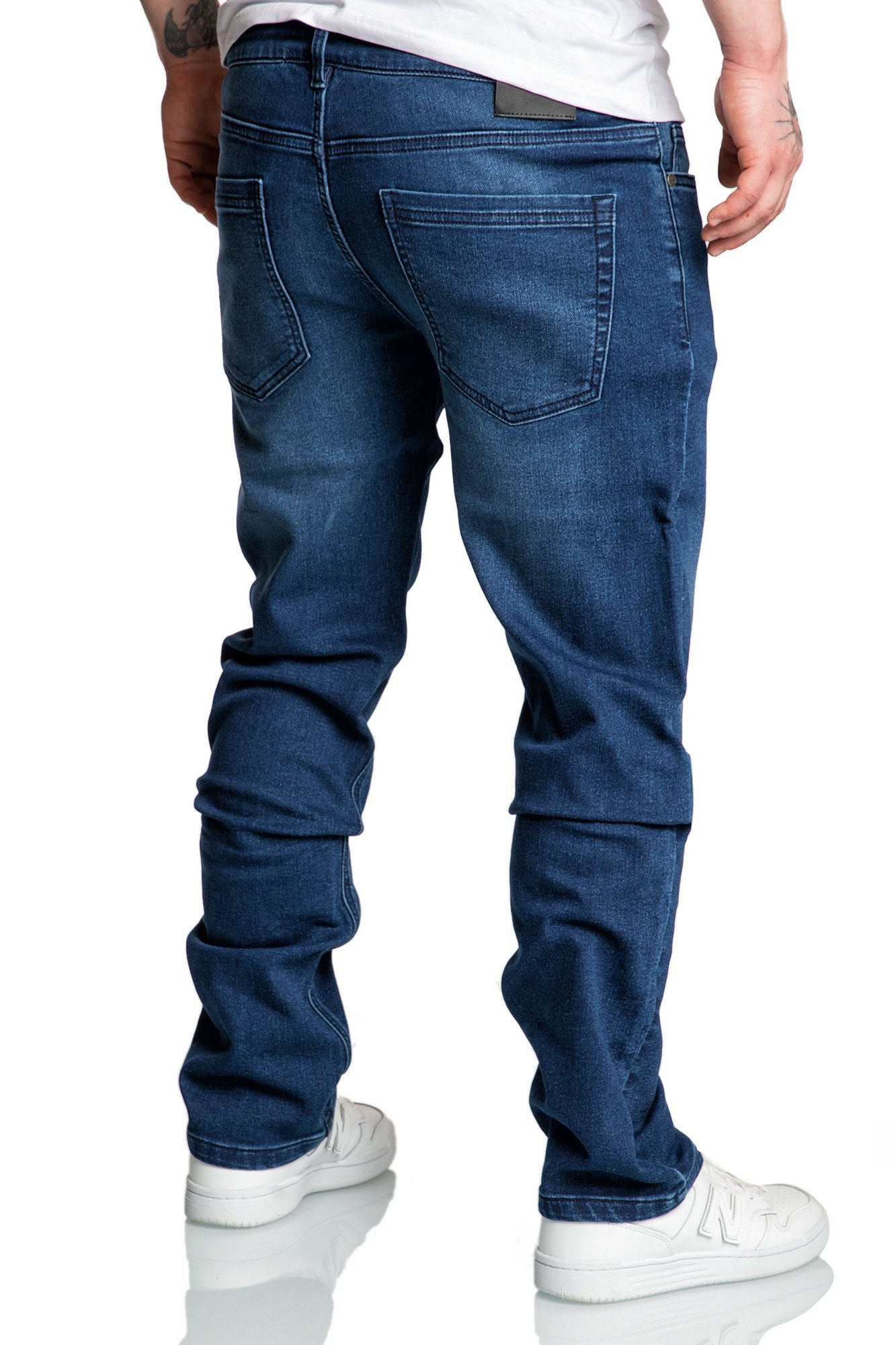 Amaci&Sons Straight-Jeans COPPELL Sweathose im Denim Look Herren Sweathose in Stretch Denim Basic Jeans Kordel – Bild 5 von 5