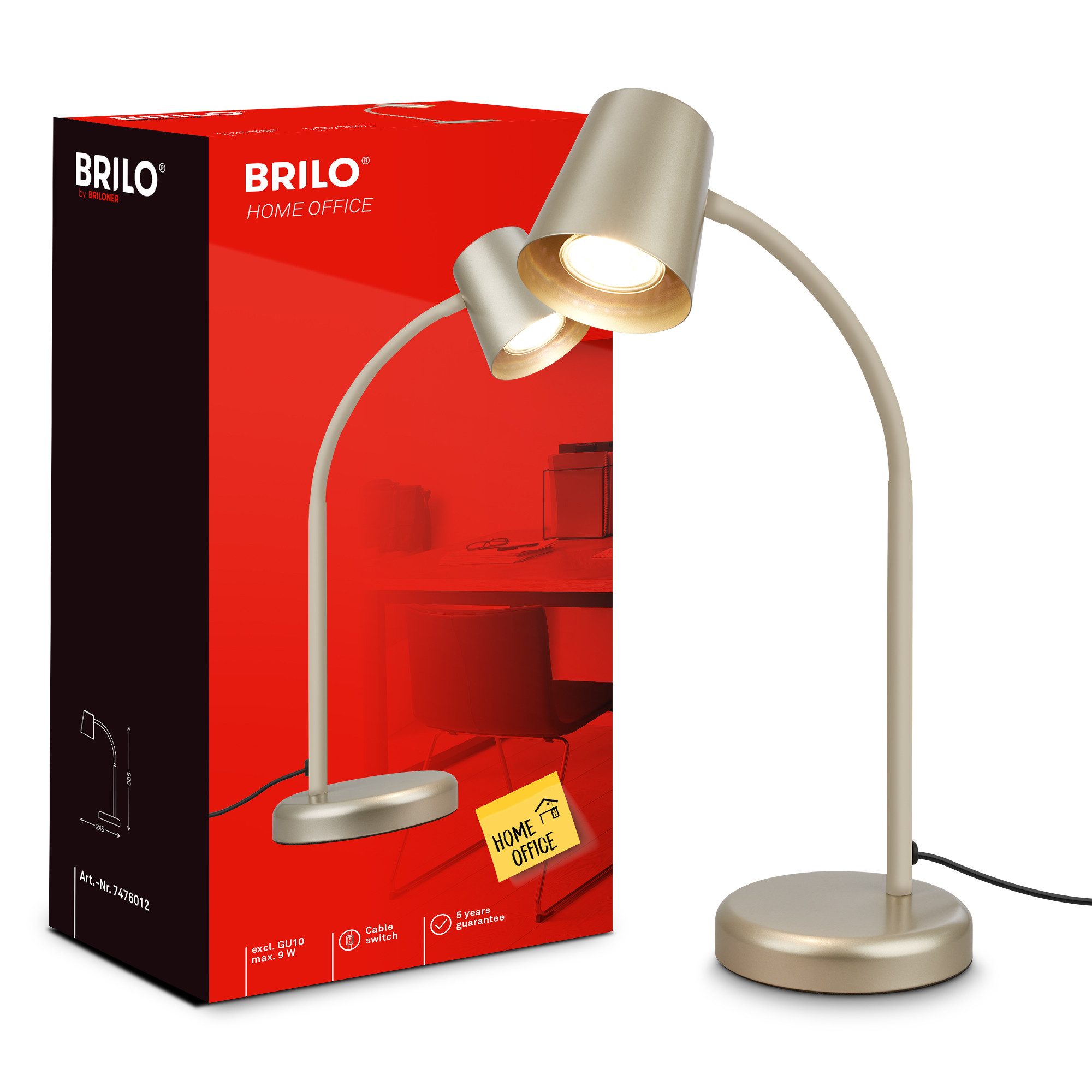 Briloner Leuchten Tischleuchte LED Tischlampe Bürolampe Homeoffice Schreibtischlampe Kinderzimmer, ohne Leuchtmittel, 2700K - Extra - Warmweiß