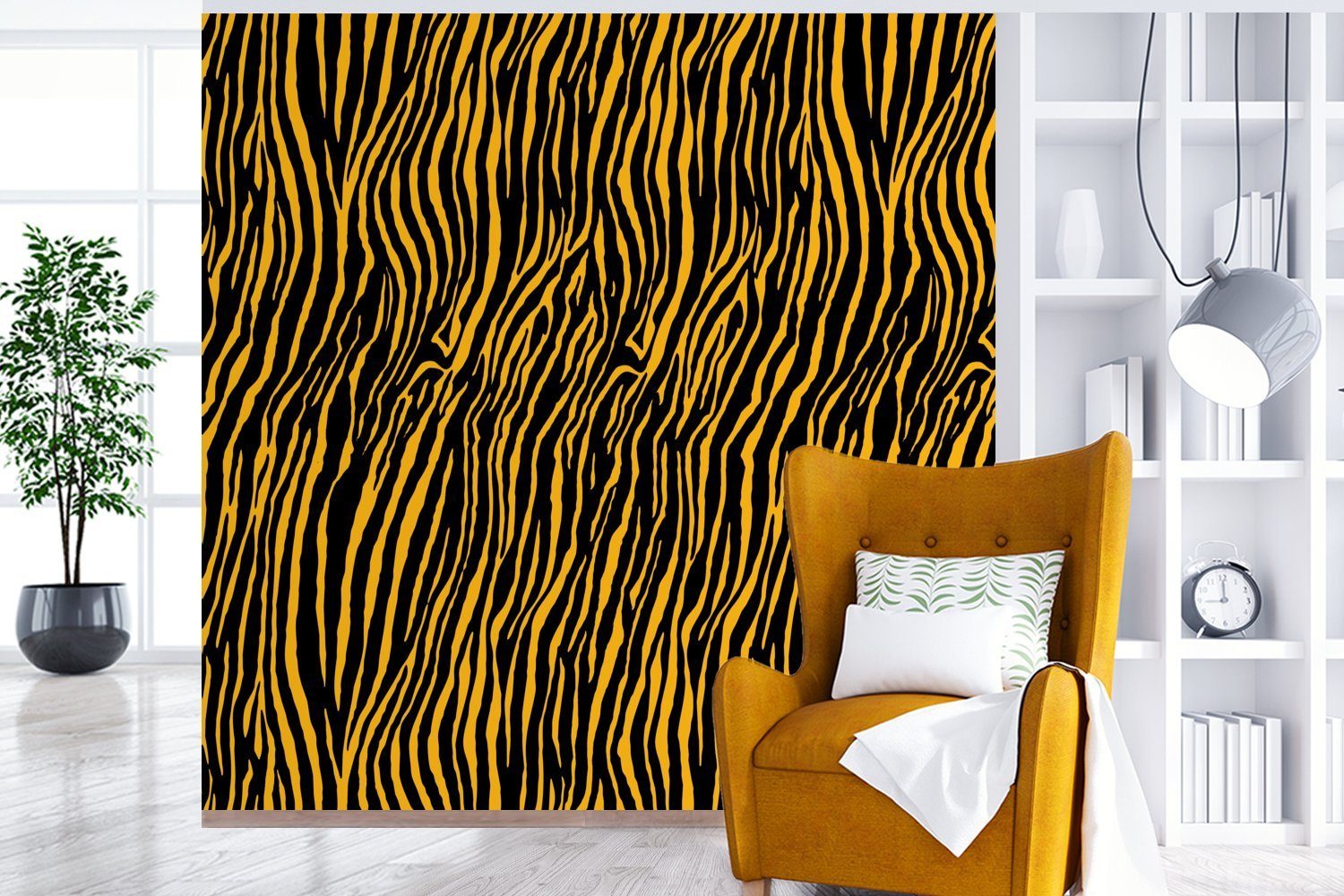 Muster Tigerdruck Schlafzimmer, Tapete Matt, St), oder Wandtapete Fototapete - bedruckt, für (5 Orange, MuchoWow Wohnzimmer Vinyl -