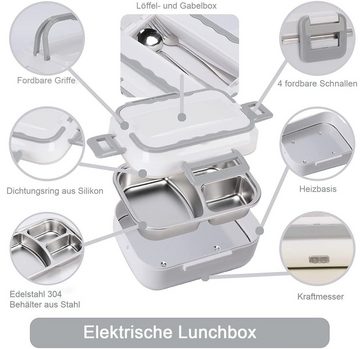 iceagle Elektrische Lunchbox Elektrische Lunchbox Speisenwärmer Auto Bento Heizung, (Dual-Netzteil-Schnittstelle), mit Löffel und Gabel), Essenwärmer Lunch Box Edelstahl herausnehmbar 1,5L