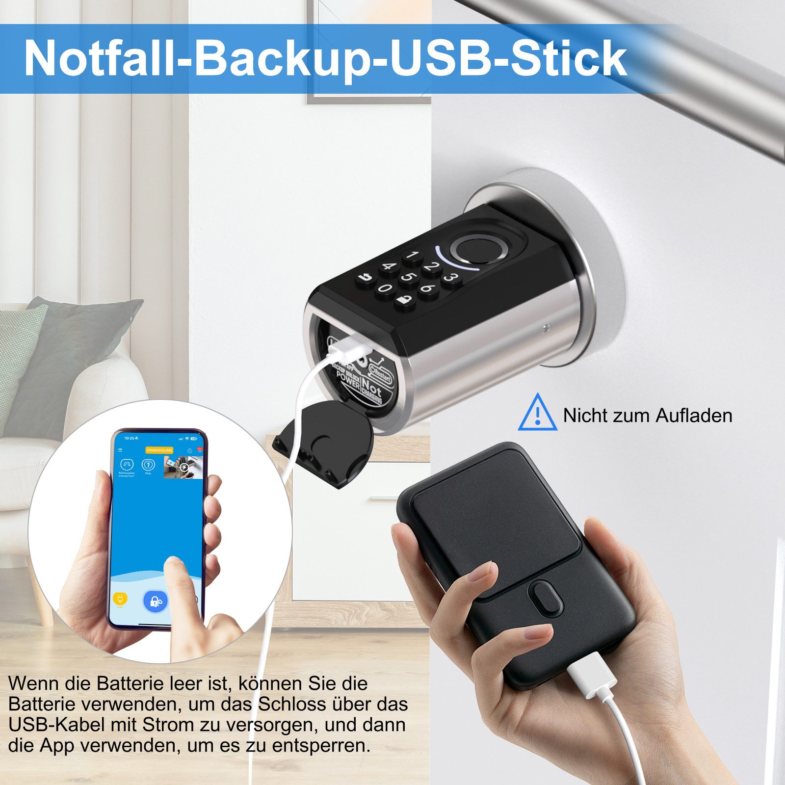 WE.LOCK Schließzylinder WELOCK Türschloss Fingerabdruck ToucA51 für 30-70 mm Türen, (Packung, Smartes türschloss x1, RFID-Karte x3, Anleitung x1, Zubehörbox x1) – Bild 4 von 5