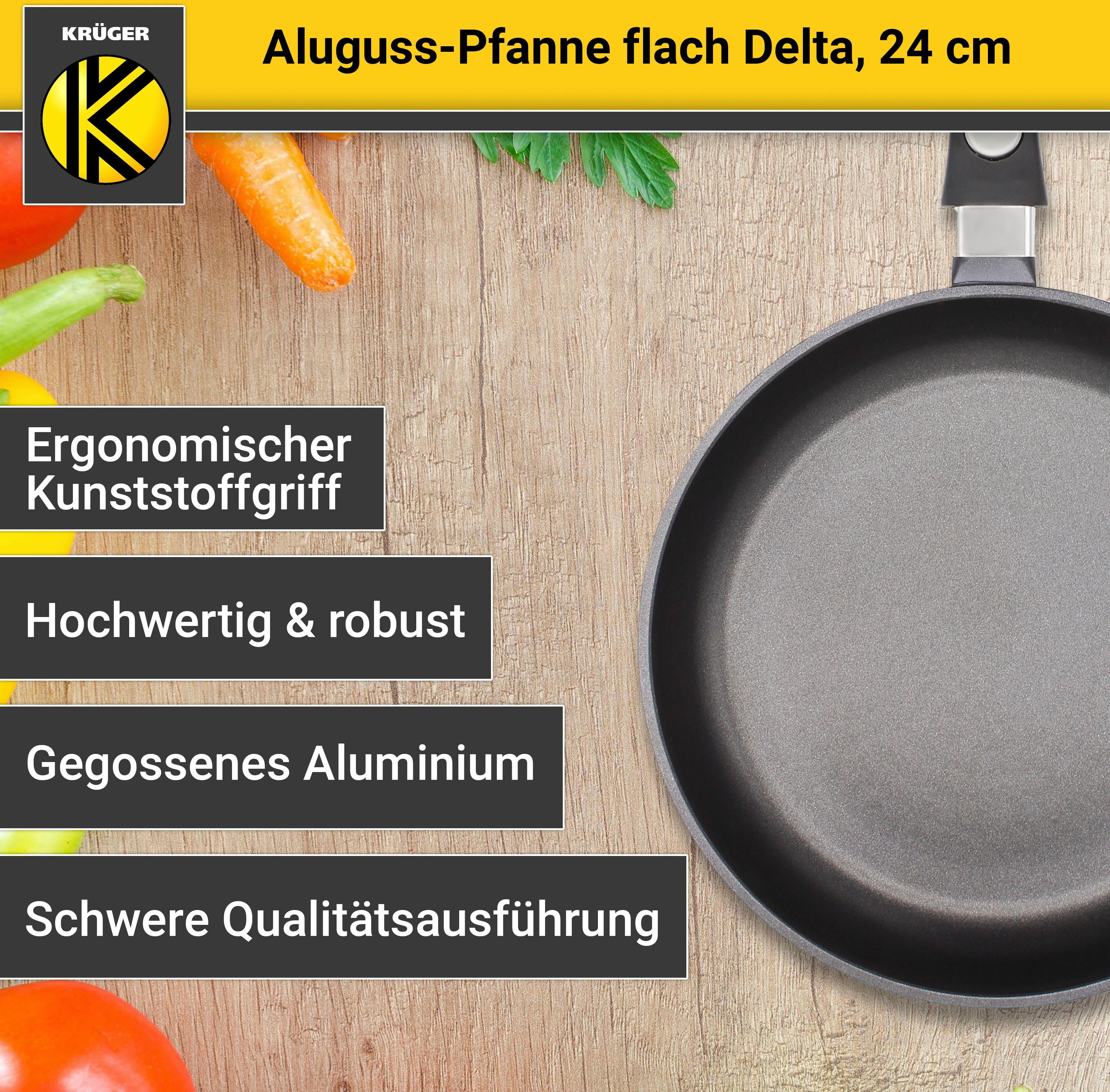 Krüger Bratpfanne Aluguss Pfanne flach DELTA, Aluminiumguss (1-tlg), für Induktions-Kochfelder geeignet – Bild 4 von 5