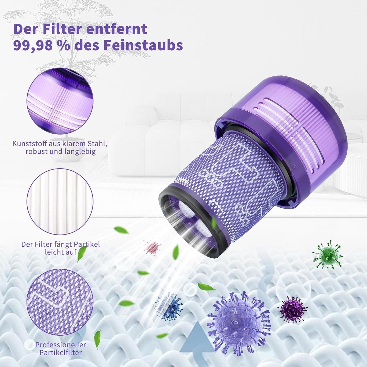 FELIXLEO Filtermatte V12 Filter für Dyson,Mit Ersatzbürste und Ersatzfilter, (3-St) – Bild 3 von 5