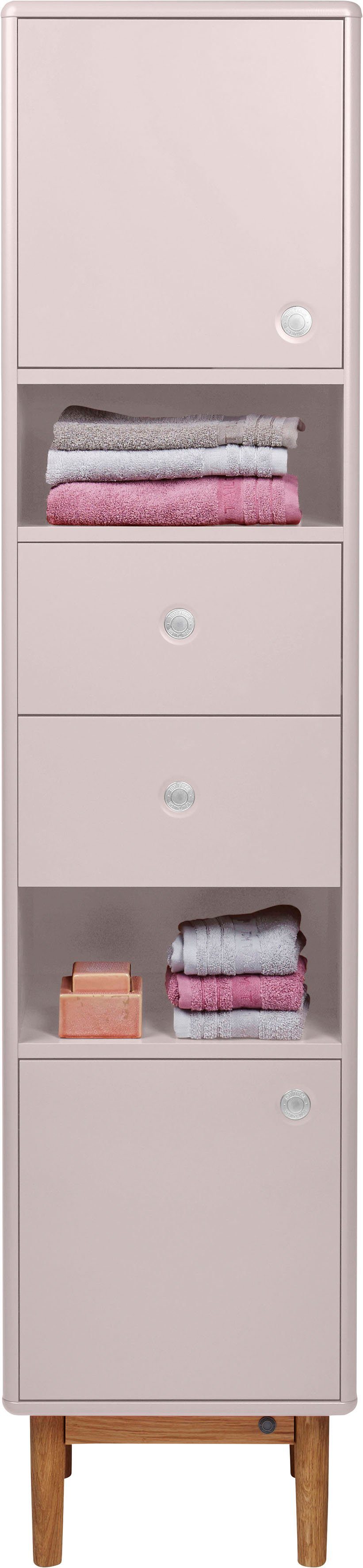 TOM TAILOR HOME Hochschrank Push-to-Open,Füße rose & 2 COLOR 2 mit BATH Türen Eiche, 40 cm mit Schubladen, Breite