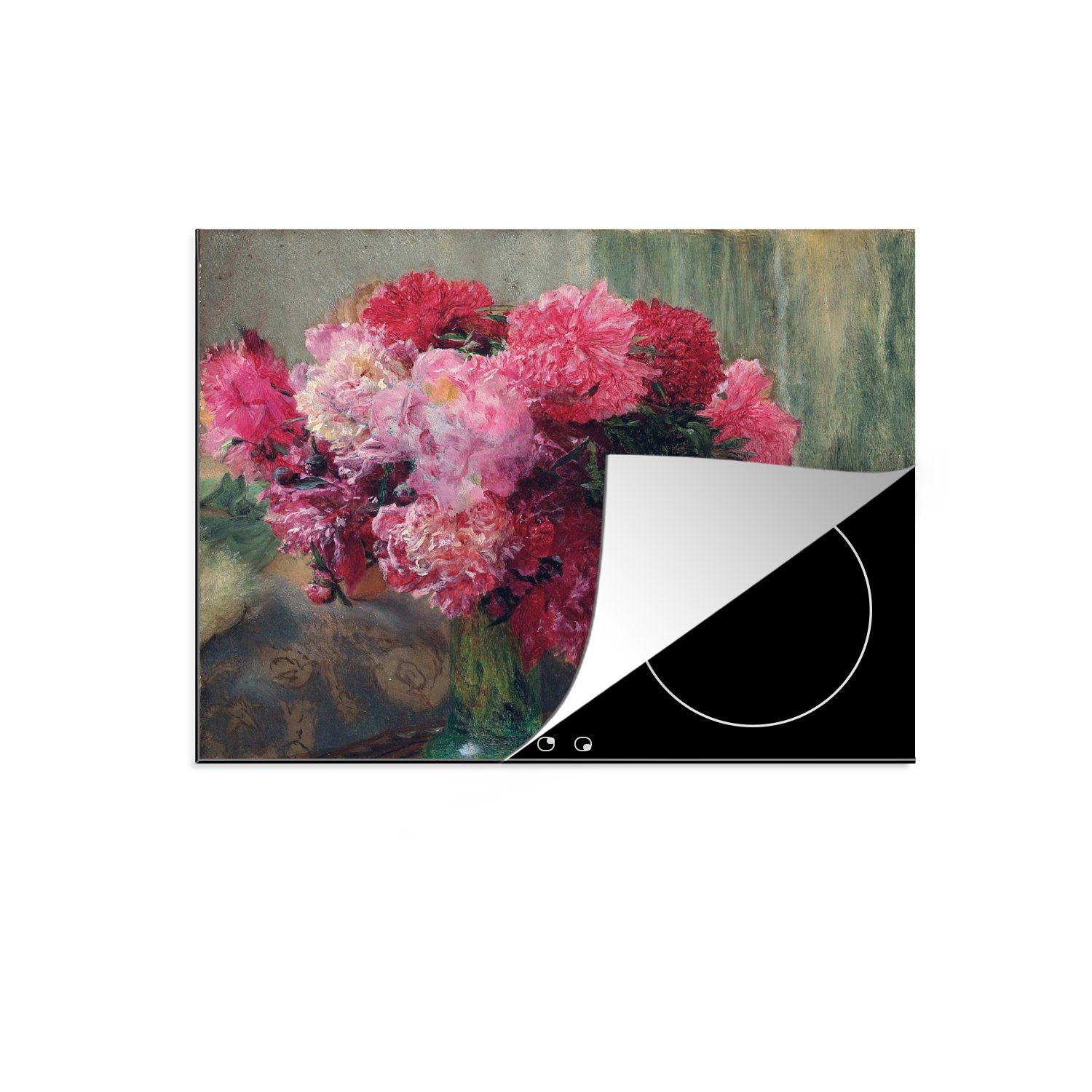 MuchoWow Herdblende-/Abdeckplatte Japanische Pfingstrosen - Lawrence Alma Tadema, Vinyl, (1 tlg), 59x52 cm, Ceranfeldabdeckung für die küche, Induktionsmatte