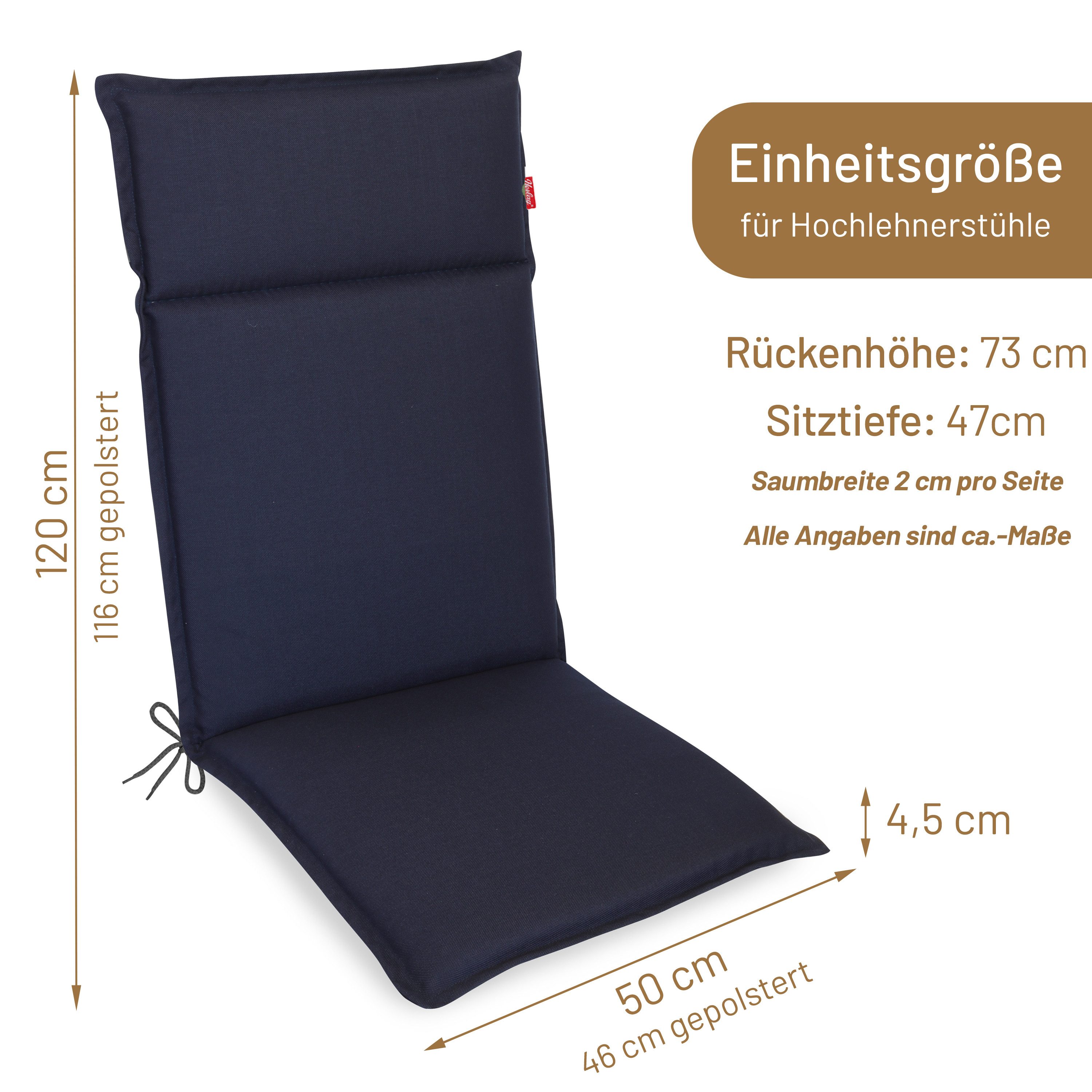 Herlag Hochlehnerauflage Bea Gartenstuhlauflage Wasserabweisend 120x50x4,5cm, (1 St), Polsterauflage für Klappstühle mit UV- & Fleckschutz – Bild 3 von 5
