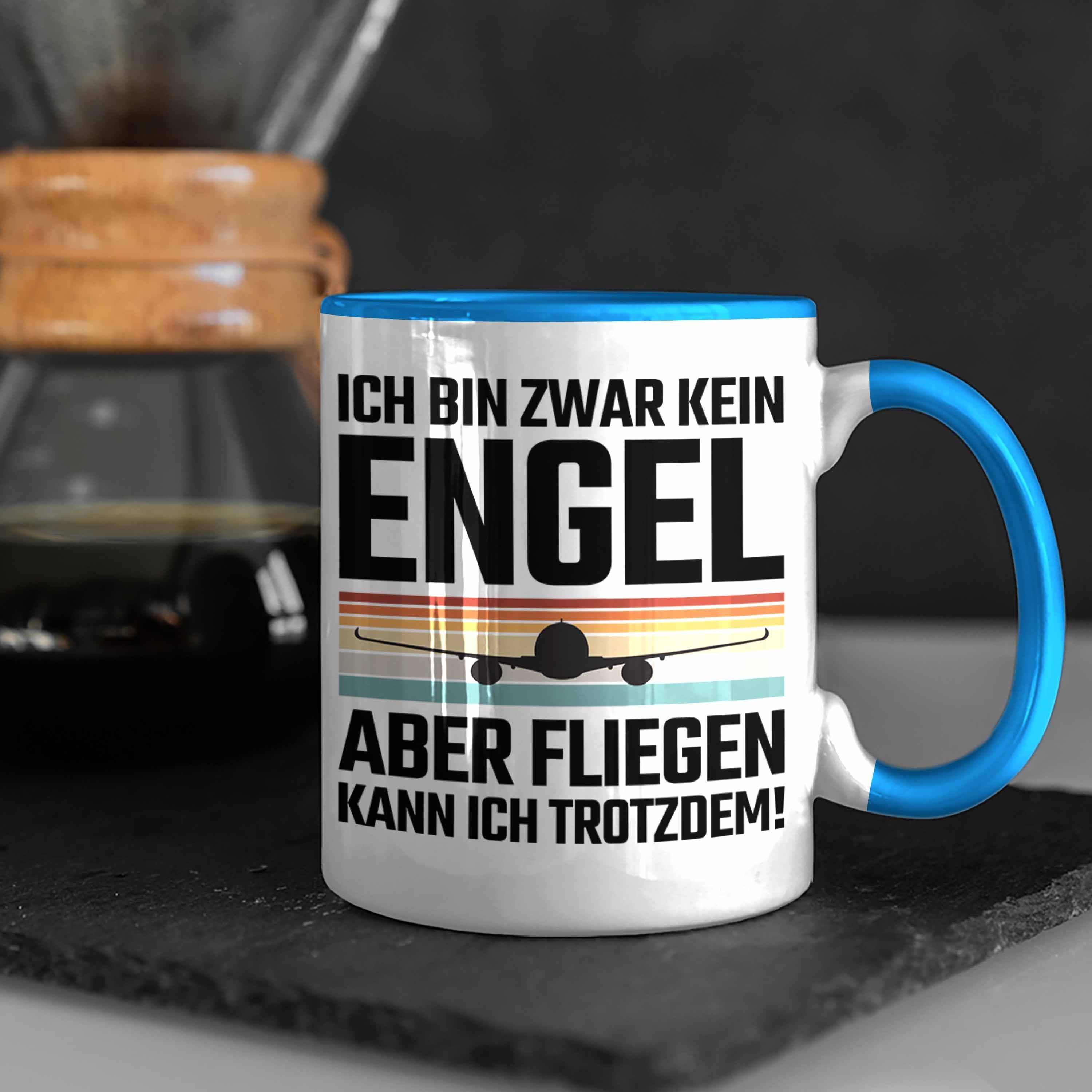 Trendation Geschenkidee Blau Fliegen Tasse Engel Pilot Kein Tasse Trendation Piloten Kaffeetasse - Flugzeug Geschenk