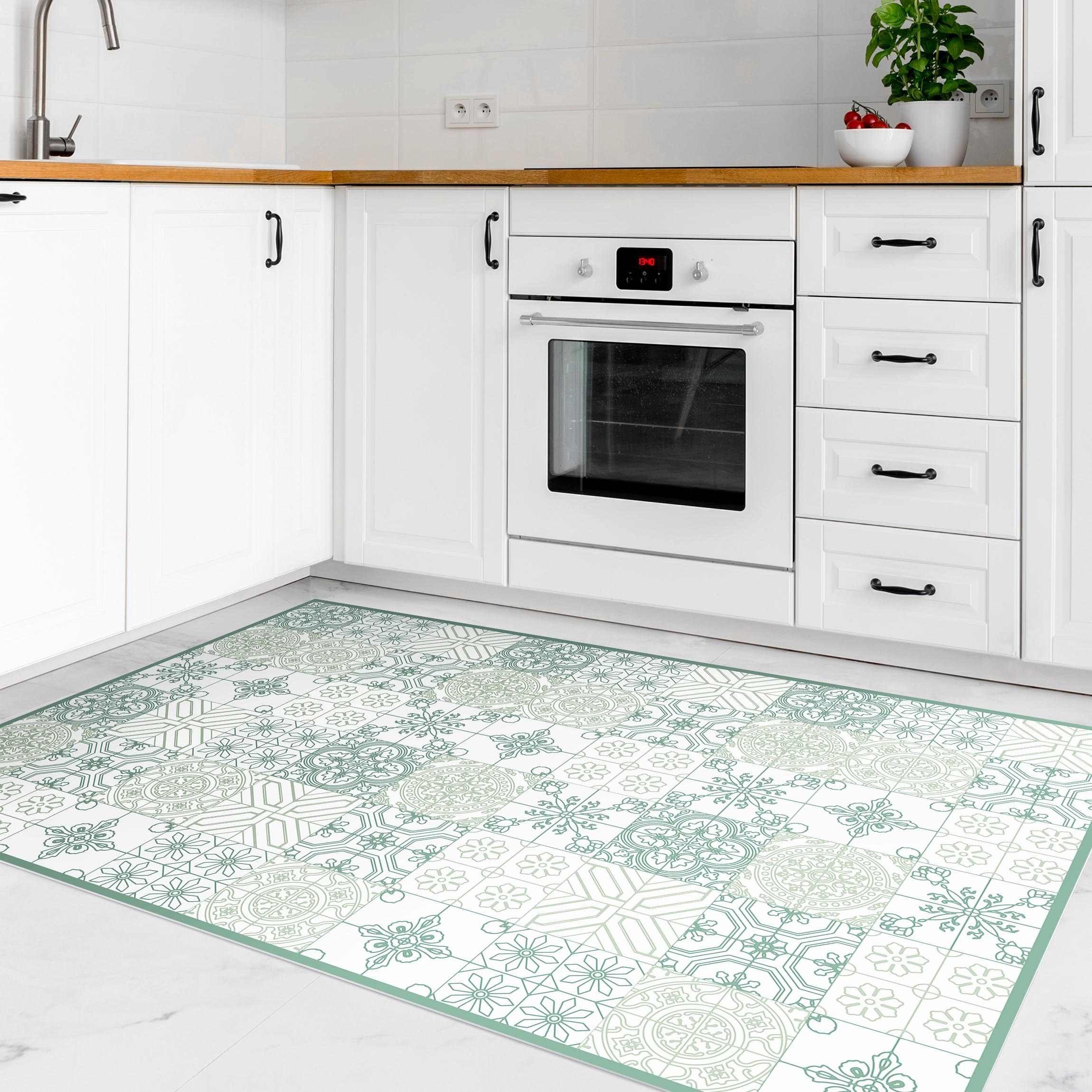 Bilderdepot24 Teppich Vinyl Wohnzimmer Schlafzimmer Flur Küche Fliesen Muster, rechteckig - grün glatt, nass wischbar (Küche, Tierhaare) - Saugroboter & Bodenheizung geeignet