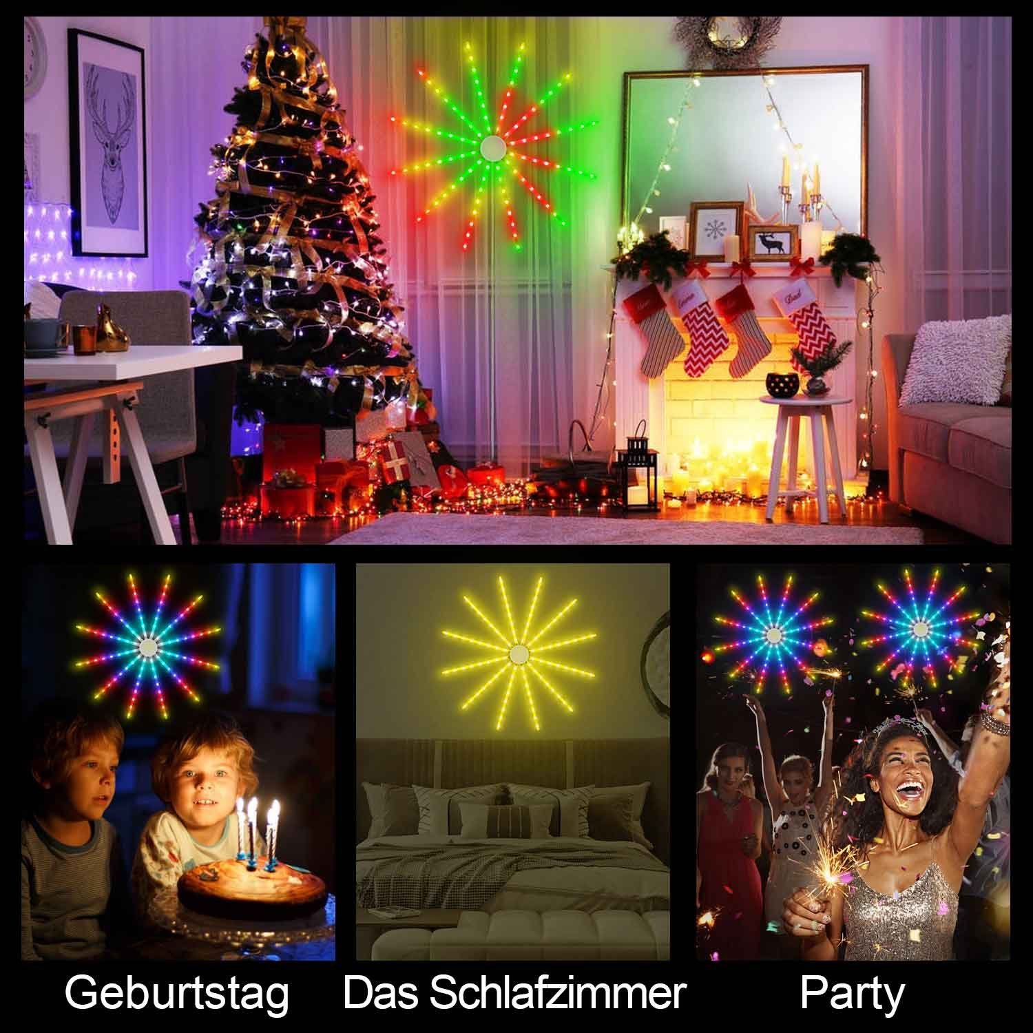 Wand, LED-Streifen Sunicol RGB,Hängelampe LED Modi,Timer, Wasserdicht Feuerwerk die Lichterkette,18 für