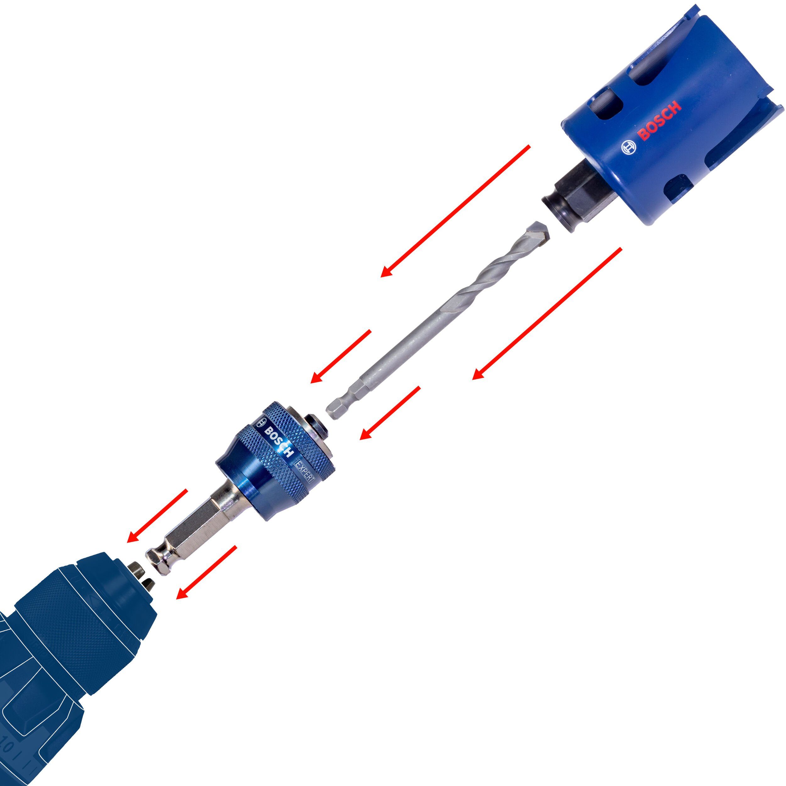 BOSCH Lochsäge Pro Multi Material, 11 Teile, Multi Material Power Change Plus Set, 22 - 83 mm, 11-teilig