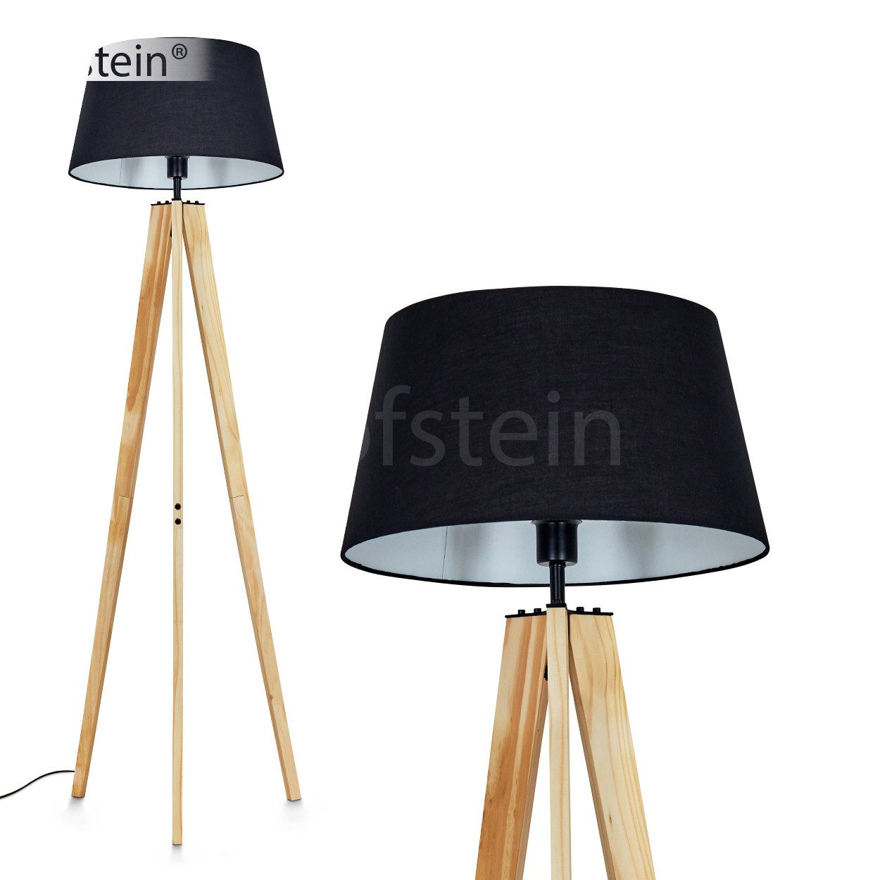 Stehlampe Stehlampe aus Holz/Stoff in Naturfarben/Schwarz/Weiß