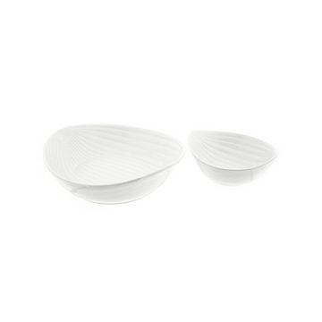 Sunay Snackschale 8 Teiliges Set in Weiß aus Porzellan Riffle Design Ovalförmig, (8-tlg)