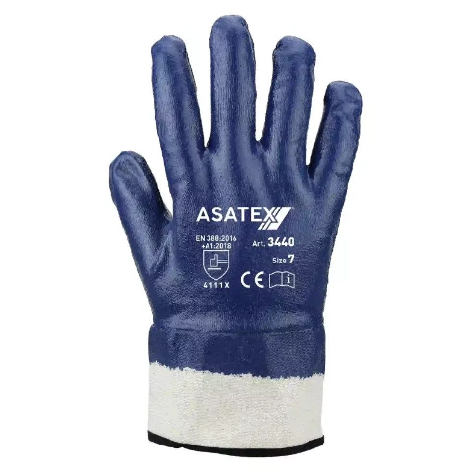 ASATEX Nitril-Handschuhe Handschuh 3440 vollbeschichtet mit Sulpe (Packung, 12-St., VPE= 12 Paar, Gr 8-11) vollbeschichtet/blau