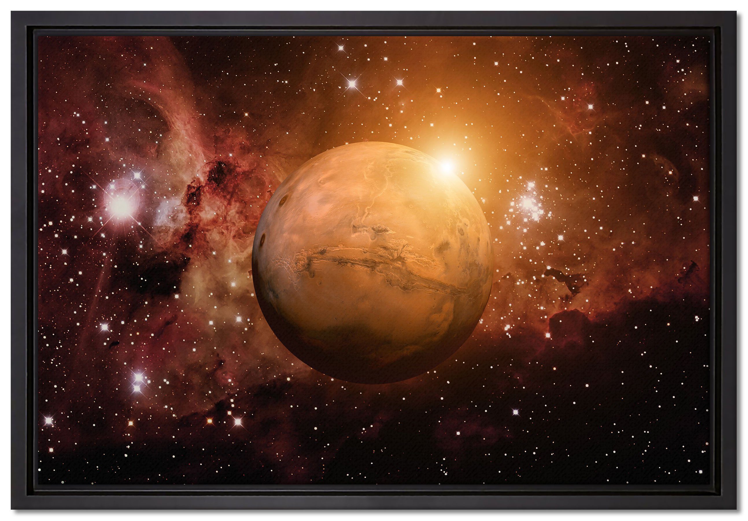 Pixxprint Leinwandbild Planet Mars Leinwandbild einem Universum, gefasst, in bespannt, Schattenfugen-Bilderrahmen inkl. Wanddekoration im Zackenaufhänger St), fertig (1