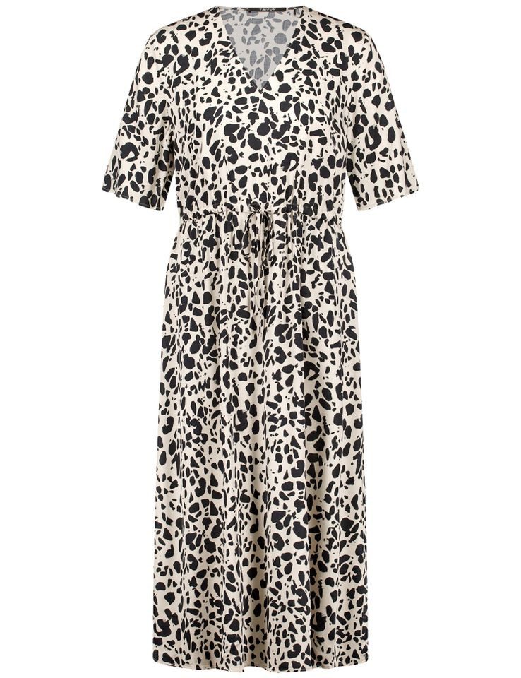 Midikleid – Kleid mit 3/4-Ärmeln, V-Ausschnitt und Animal Print