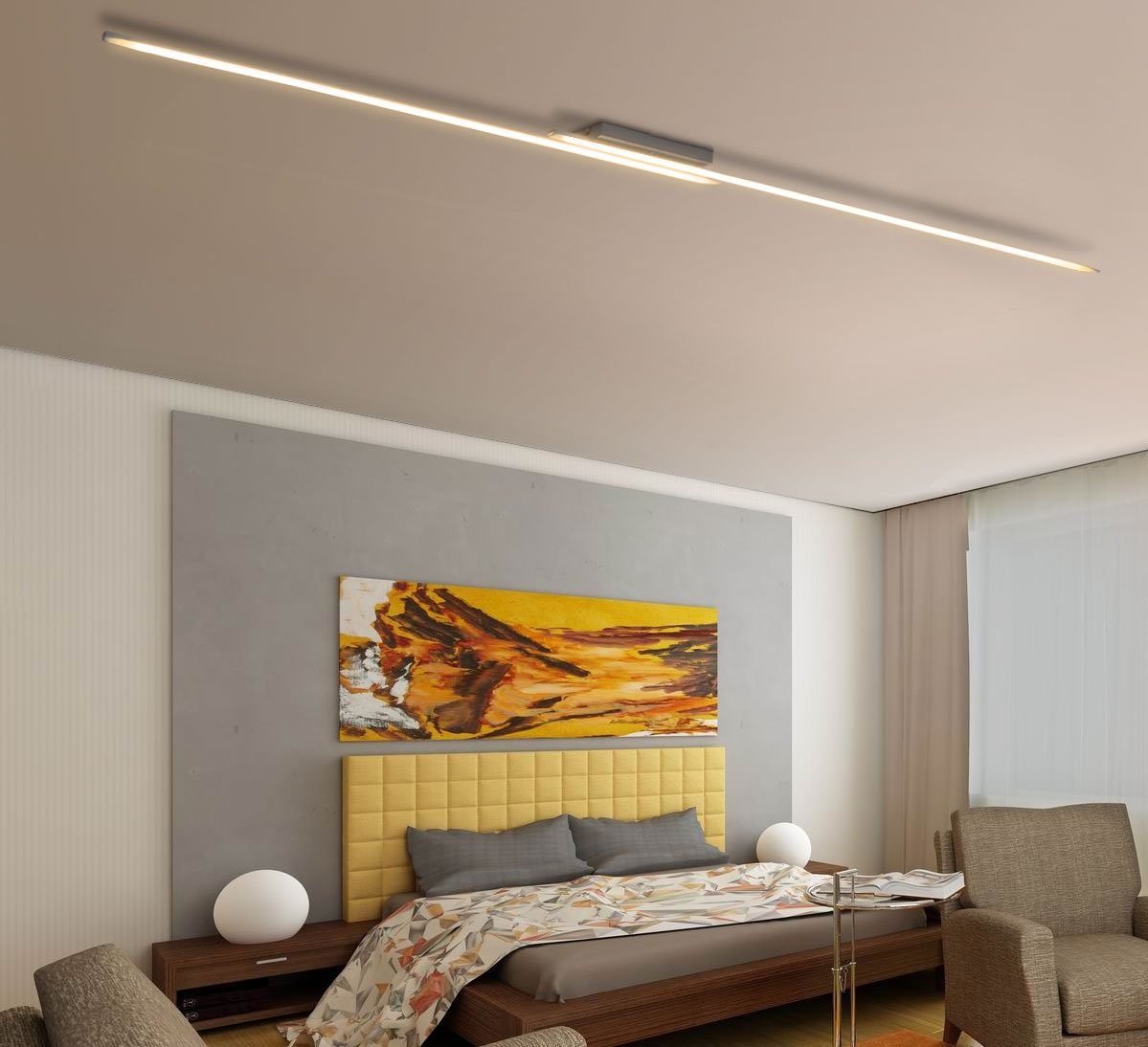 Lewima LED Deckenleuchte »DRENADA« XXXL Deckenlampe groß 230cm 24W, Design  lang Alu gebürstet Chrom dimmbar, Warmweiß / Kaltweiß einstellbar, mit  Fernbedienung und Speicherfunktion, ideal für Wohnzimmer Schlafzimmer