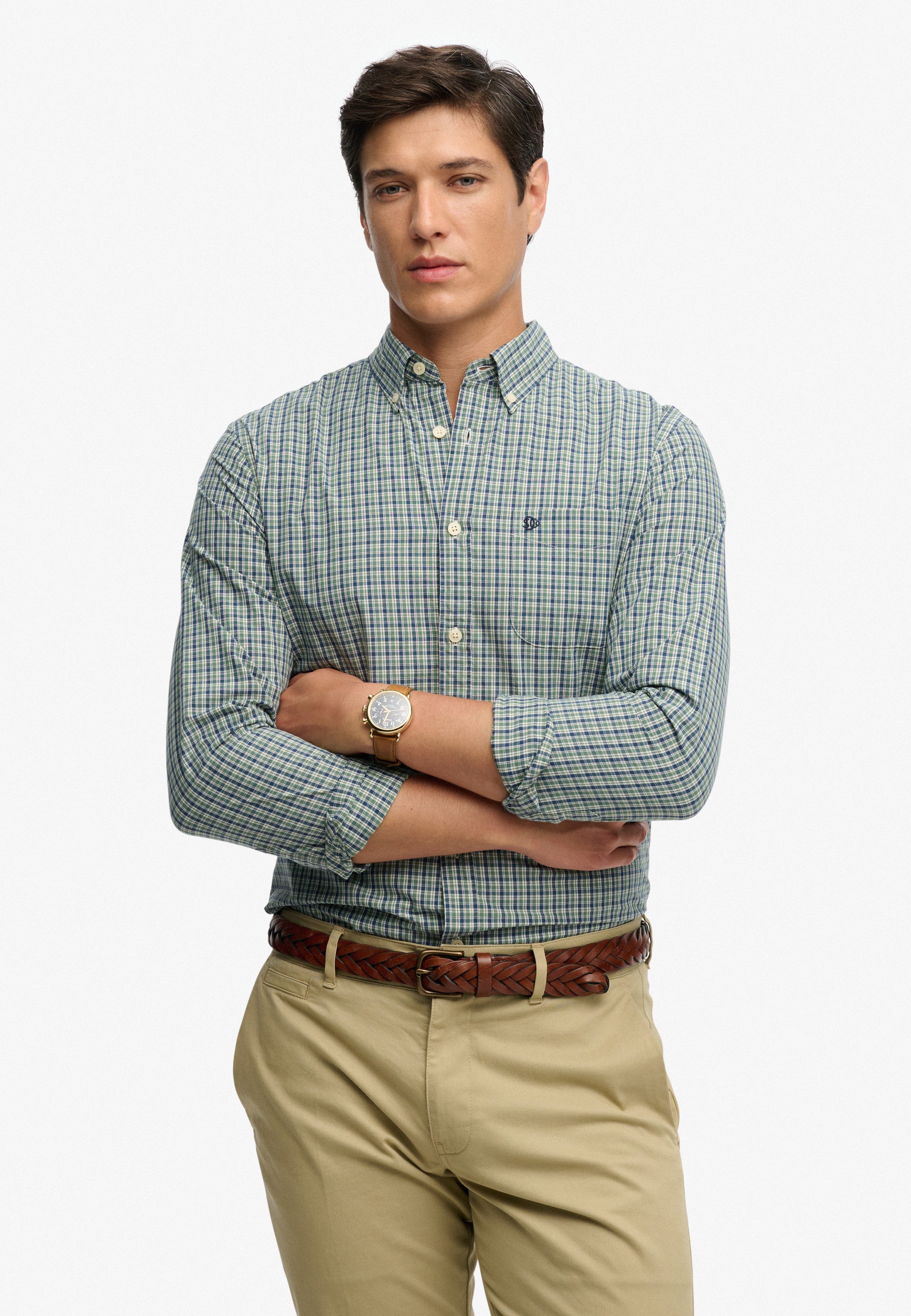 Superdry Langarmhemd PREPPY POPLIN L/S SHIRT kariertes Design, mit Knopfleiste, Regular Fit
