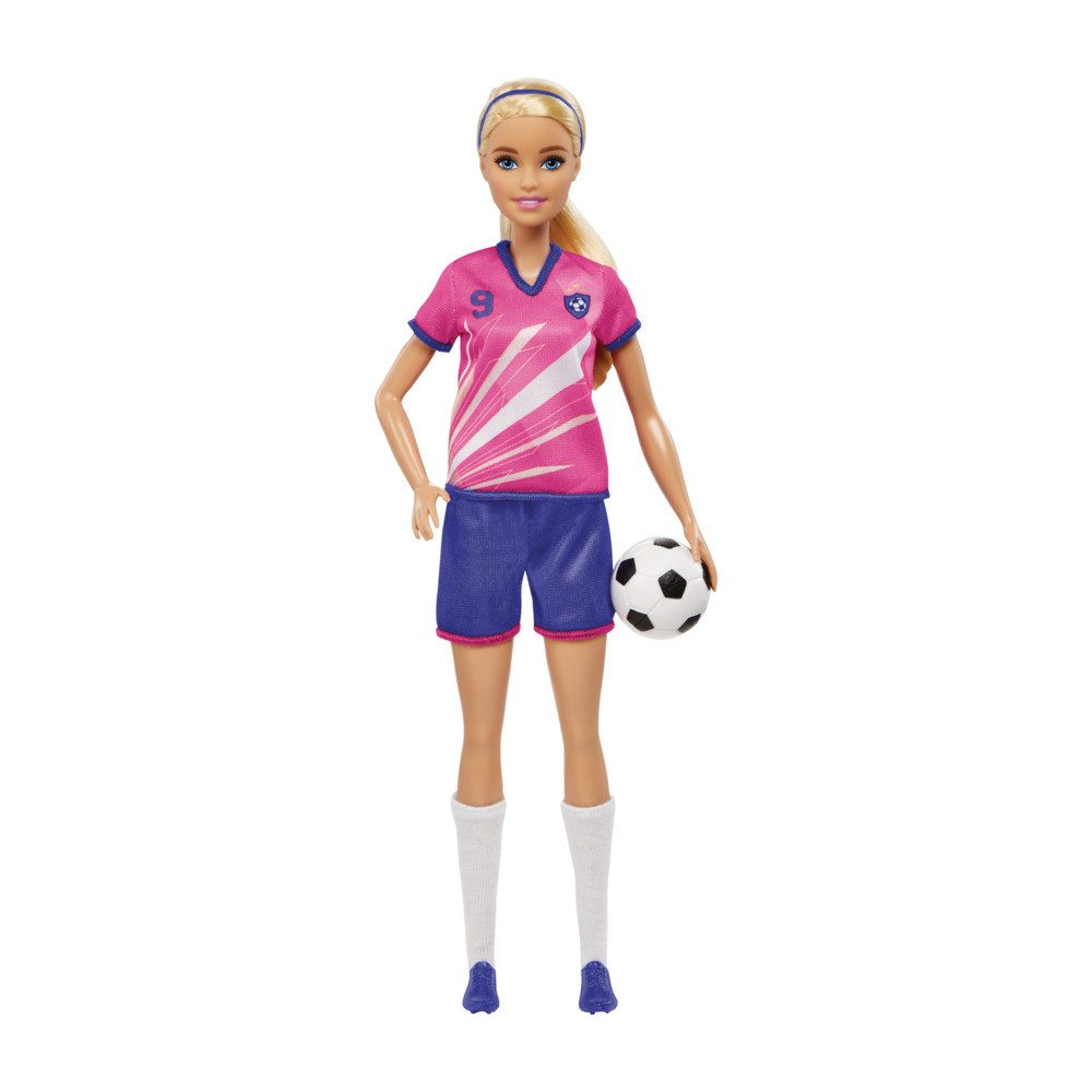 Mattel® Anziehpuppe Barbie Fußballspielerin blond im roten Trikot günstig online kaufen