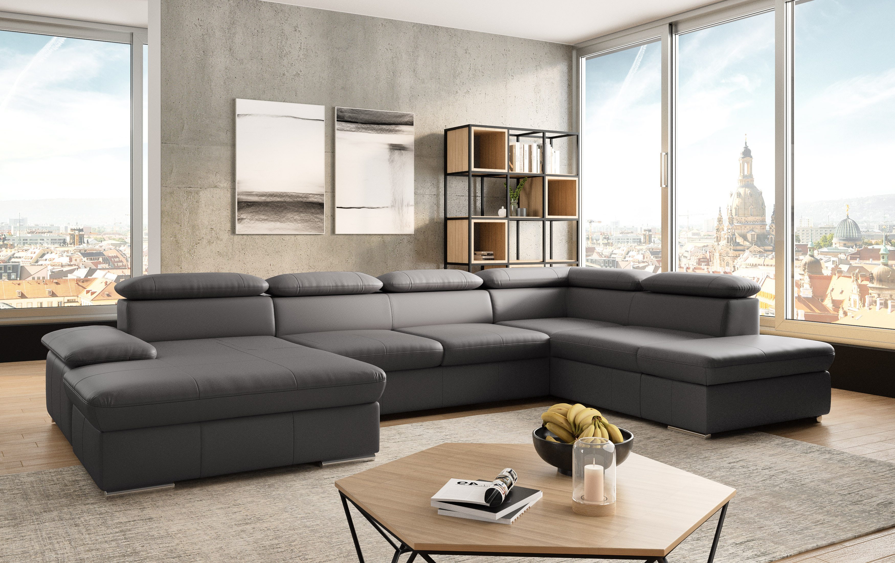 sit&more Wohnlandschaft Valantine U-Form, B: 349 cm, mit Arm- & Kopfteilverstellung, optional mit Bettfunktion