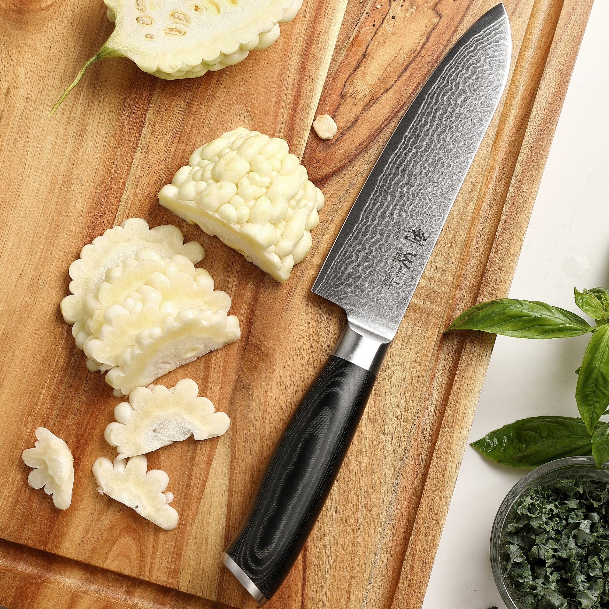 Wakoli Santokumesser Mikata Damast Santoku Küchenmesser 17 cm Klinge Micartagriff, aus 67 Lagen Damaststahl, VG10 Kern