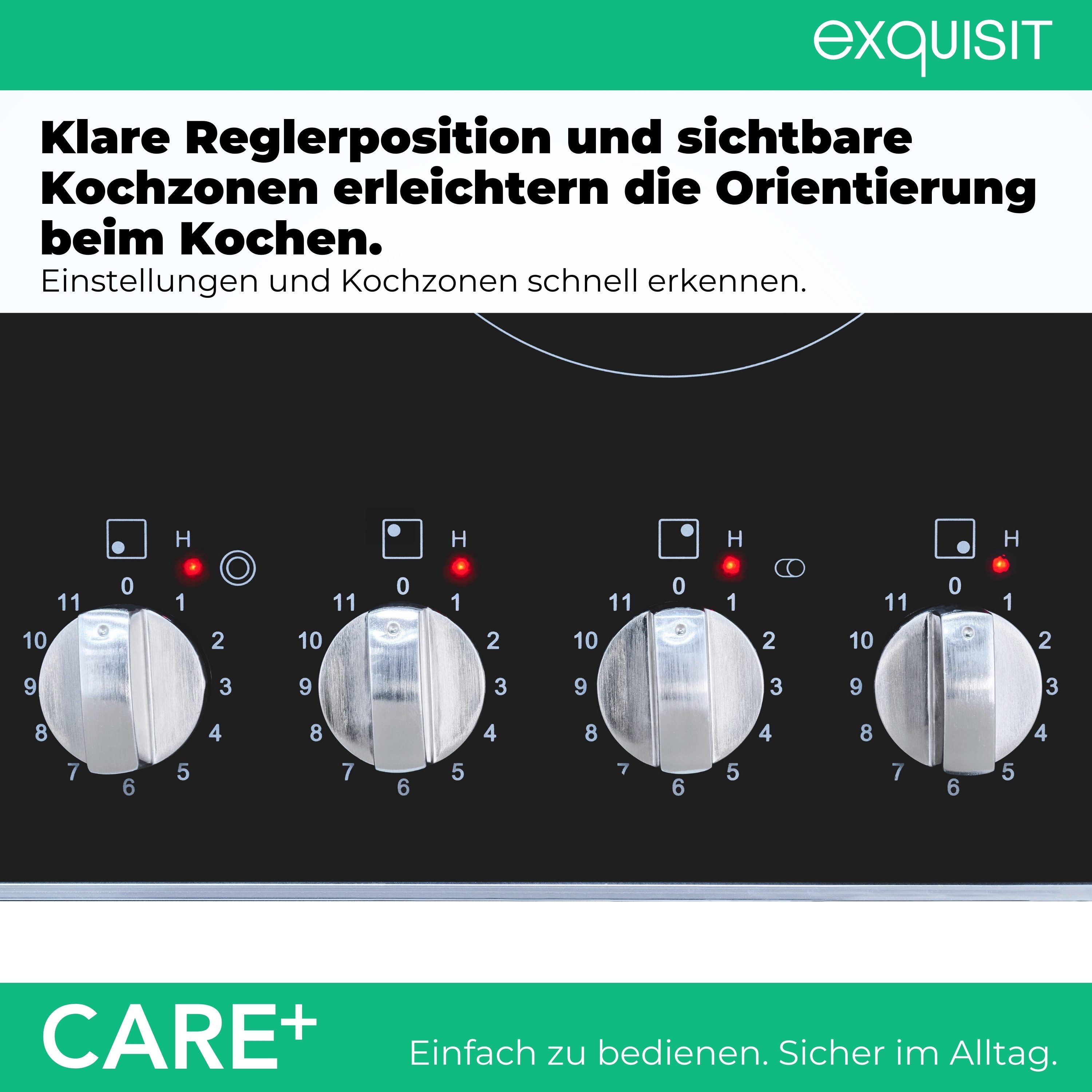 exquisit Elektro-Kochfeld EKC600-RKBZ-420Care, 4 Kochstellen, 7200 W Leistung, 11 Leistungsstufen