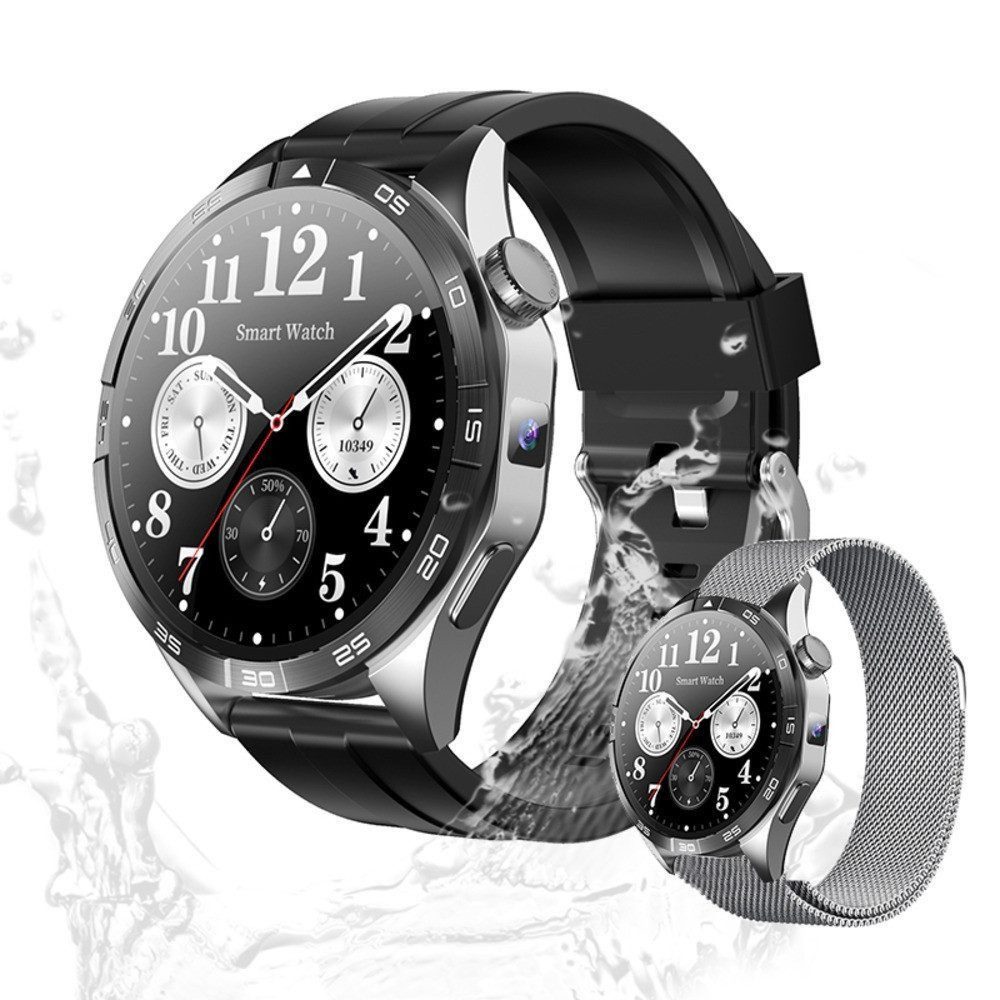 Zevelora Herren Fitness-Tracker IP68 Wasserdicht mit Herzfrequenz Robust Smartwatch (3,5 cm/1.4 Zoll, 4G LTE), 1-tlg., für Männer mit Blutsauerstoffsensor und AMOLED Display