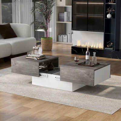 Merax Couchtisch »mit Barfunktion, Wohnzimmertisch mit ausziehbarem Tischplatte«, großer Stauraum, in weiß/zement