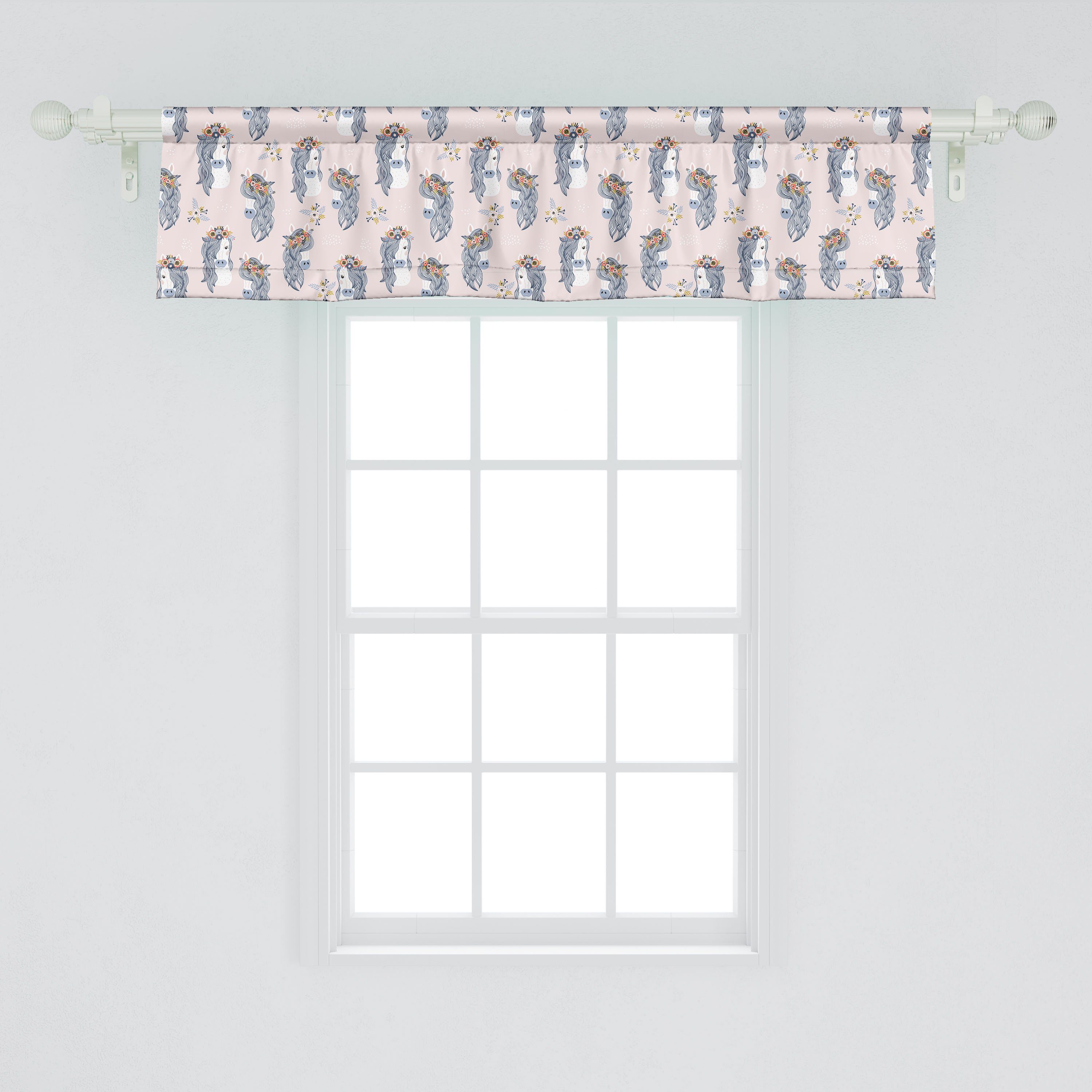 Pastell Pferde Abakuhaus, Microfaser, Vorhang Kopf Schlafzimmer auf für Küche Blumen Scheibengardine Stangentasche, Dekor Volant und mit